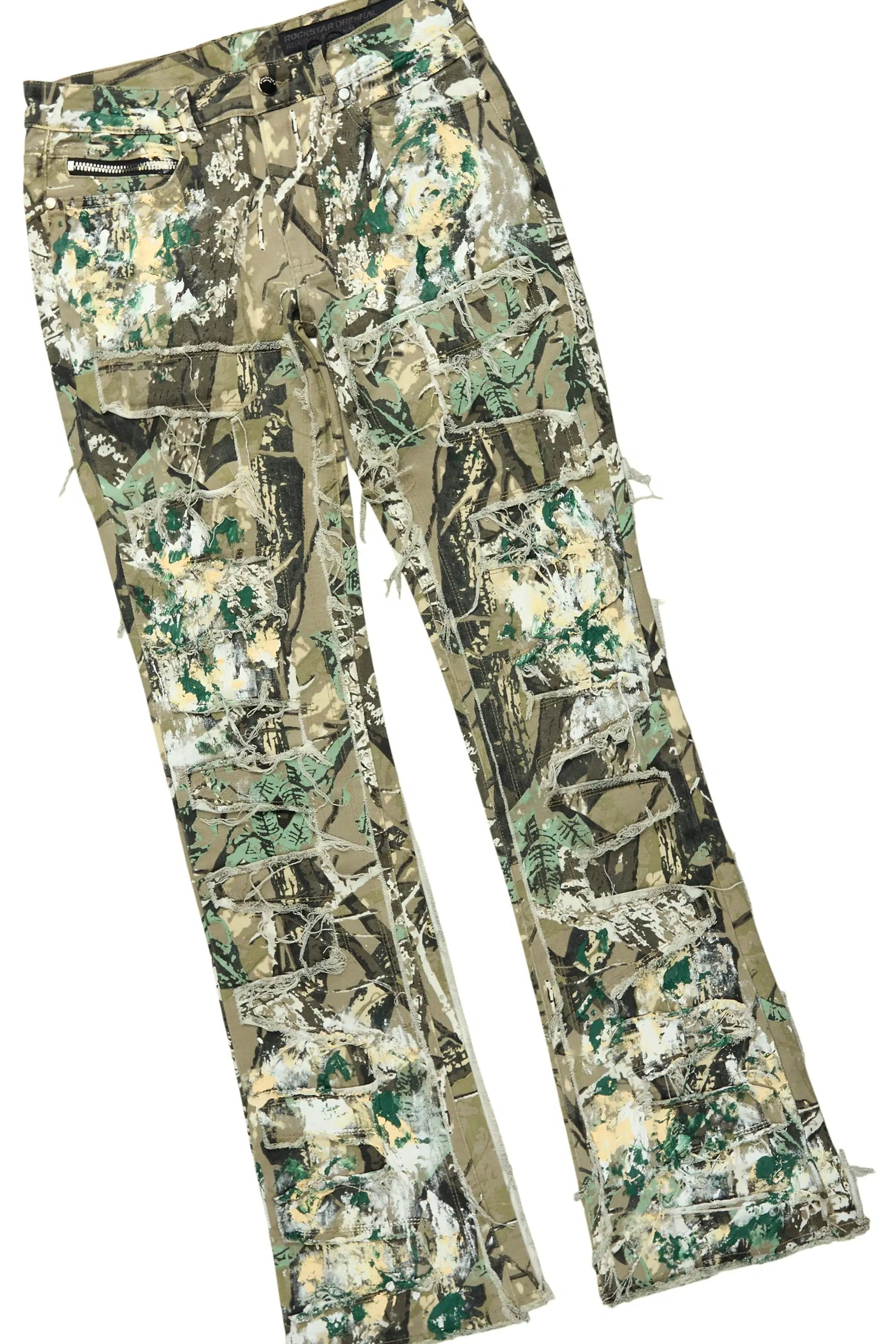 Saxon Beige Camo Hoodie/Stacked Flare Jean Set