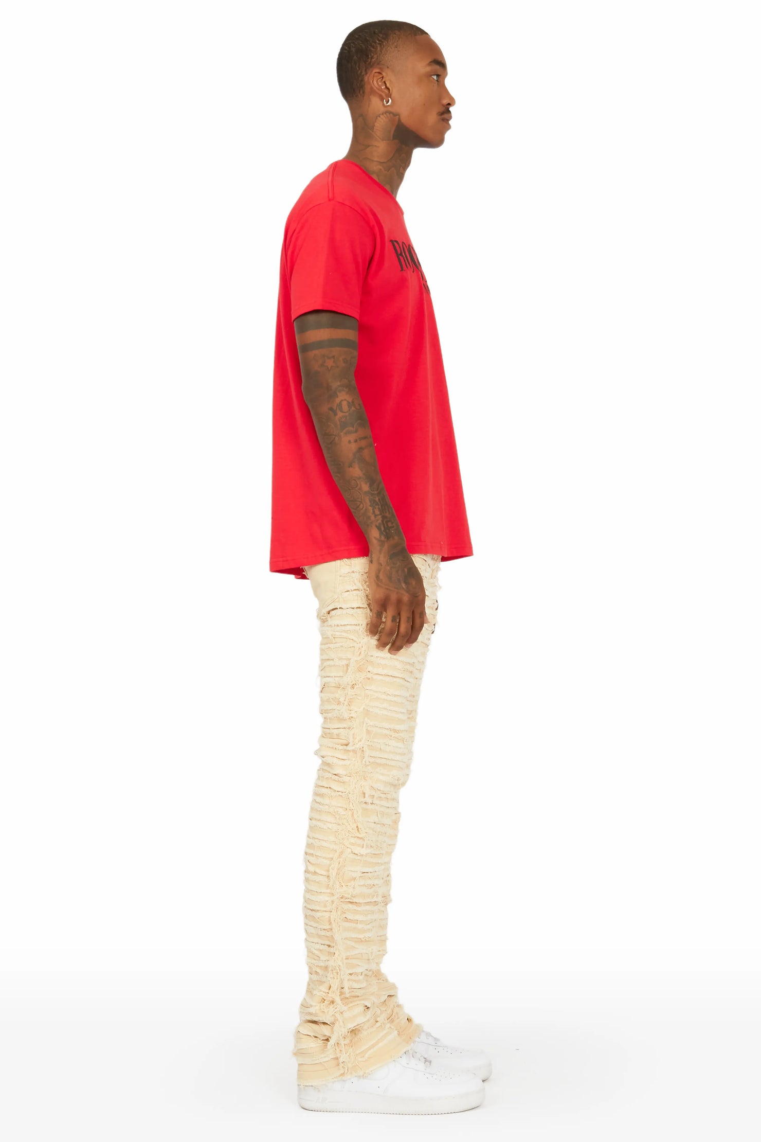 Giovanni Beige Stacked Flare Jean