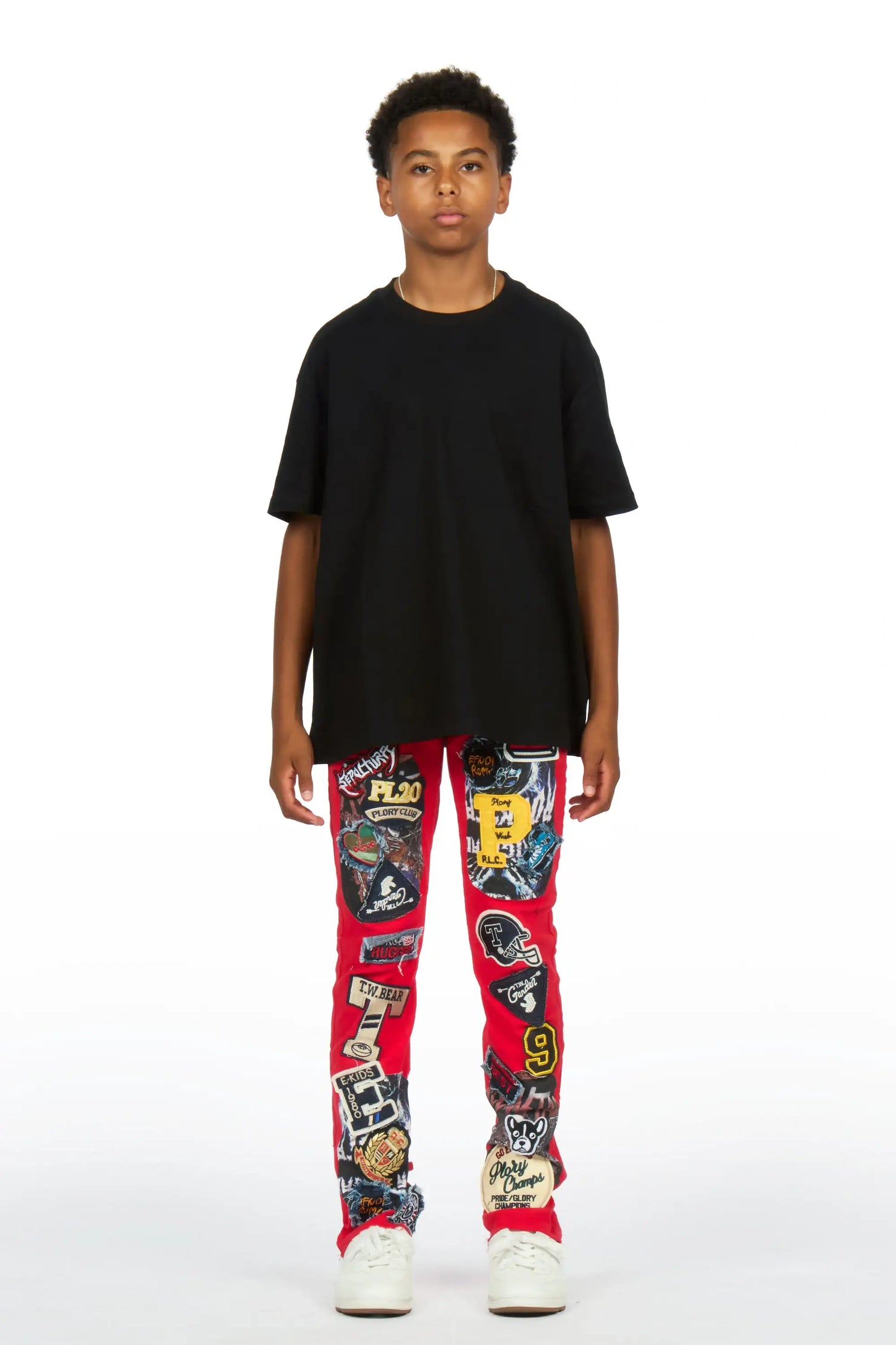 Boys Espen Red Slim Patchwork Jean