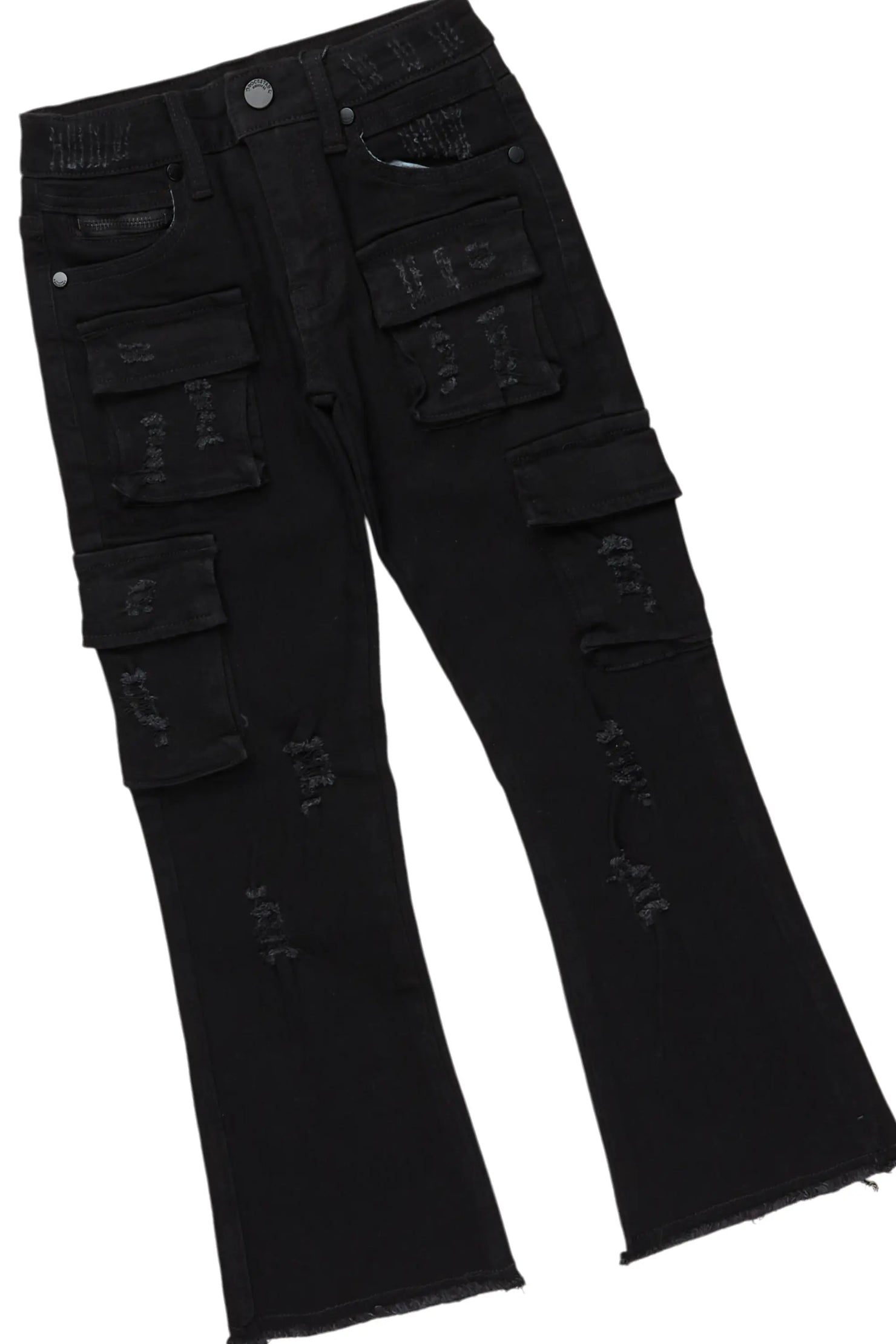 Boys Luxton Vintage Black Hoodie/Stack Flare Jean Set