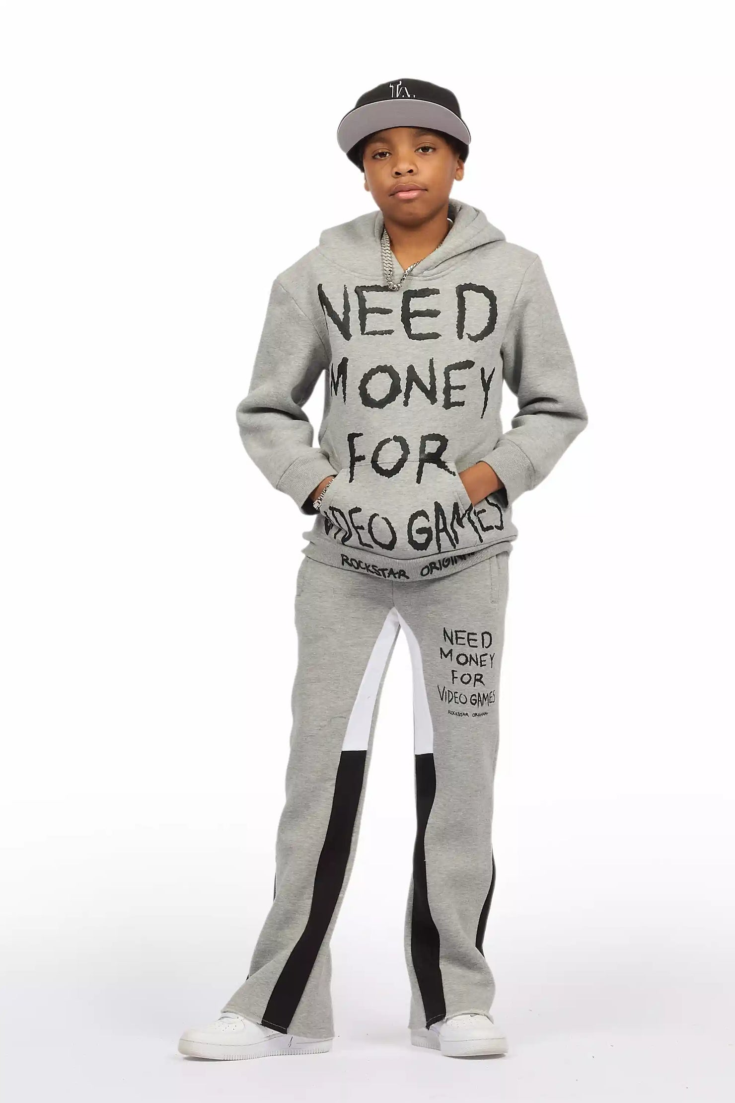 Boys M4 Video Games Grey/Black Stacked Flare Track Set