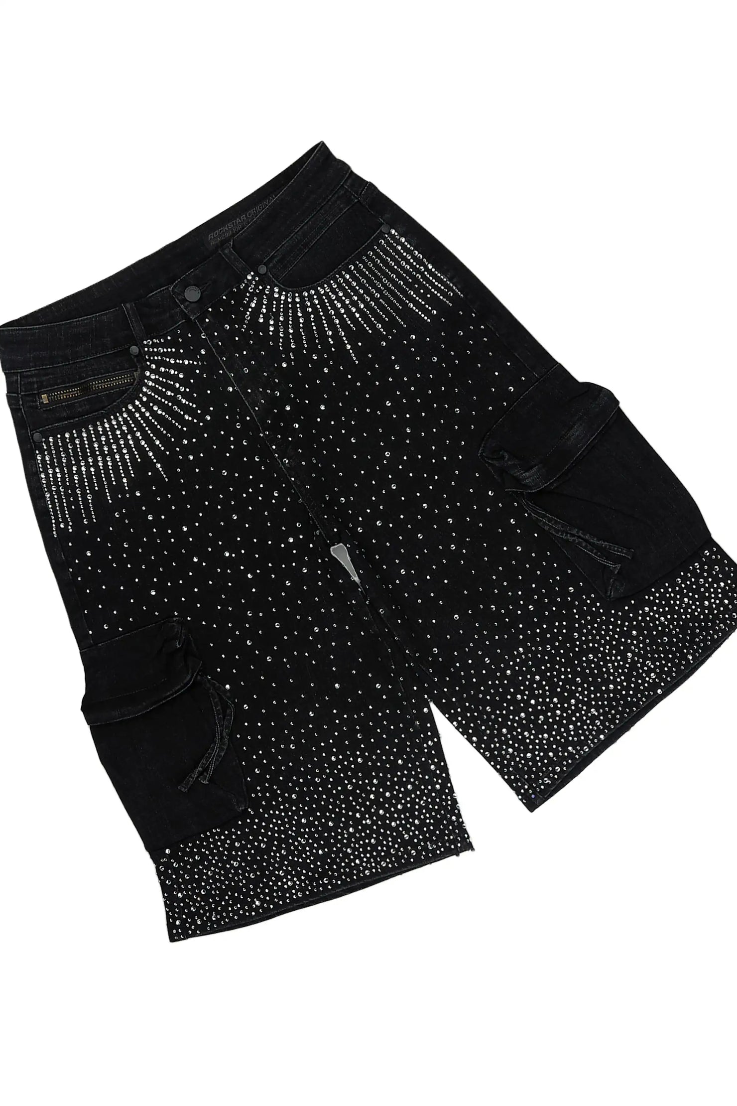 Keoni Black Rhinestone Cut Sleeve T-Shirt Denim Short Set