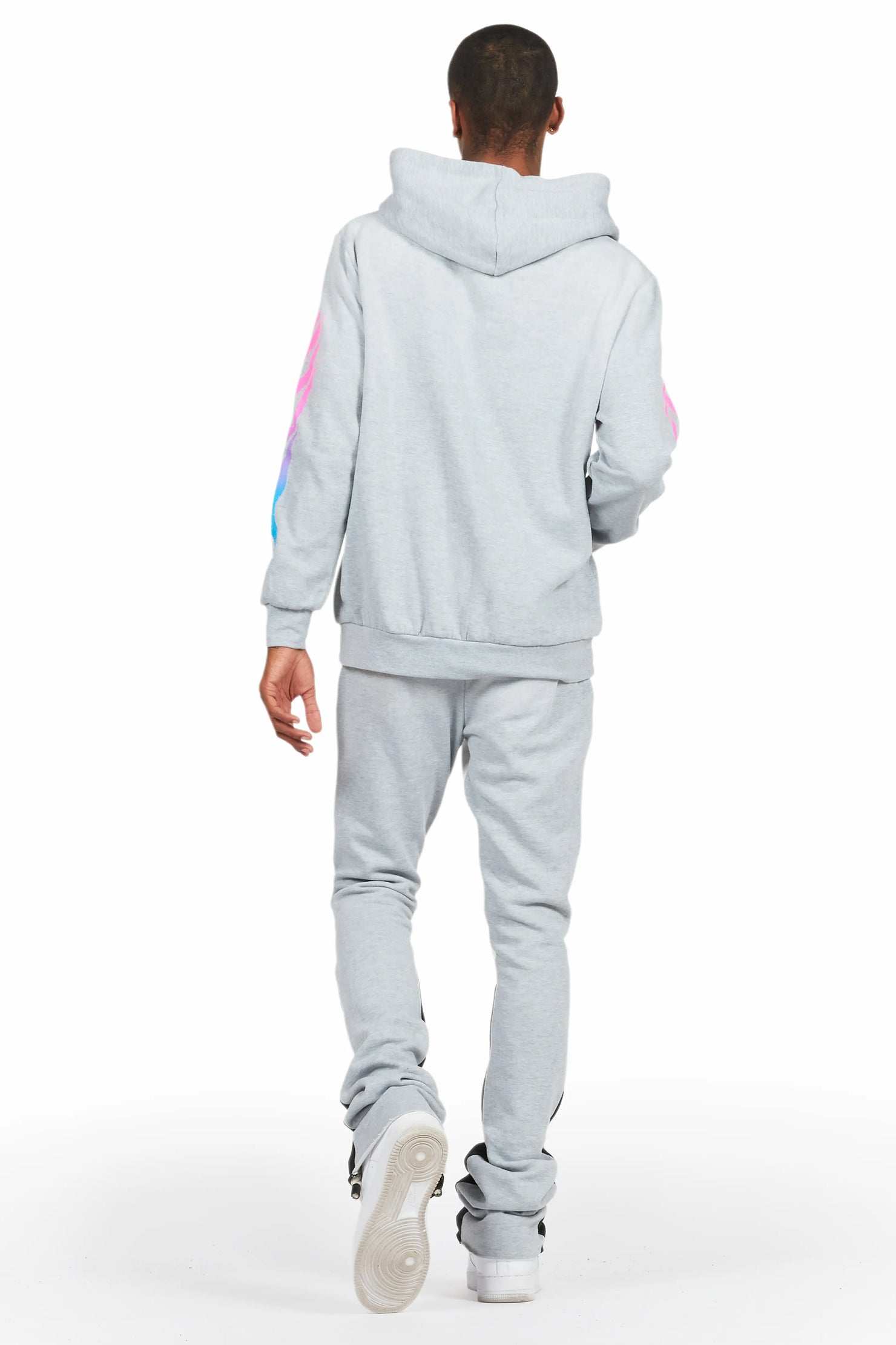 Quito Heather Grey Stacked Flare Hoodie Track Set