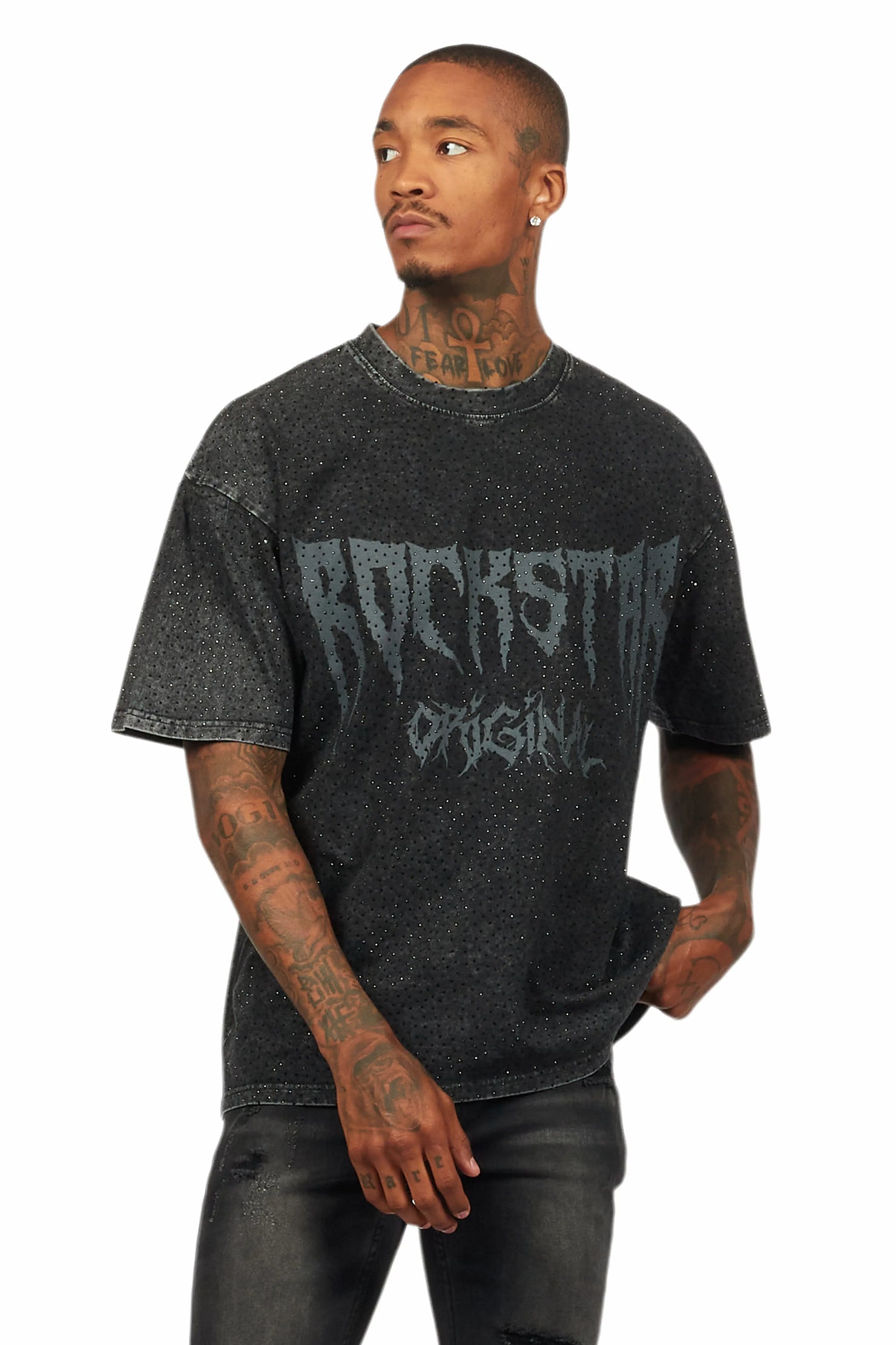Andros Black Graphic Rhinestone T-Shirt