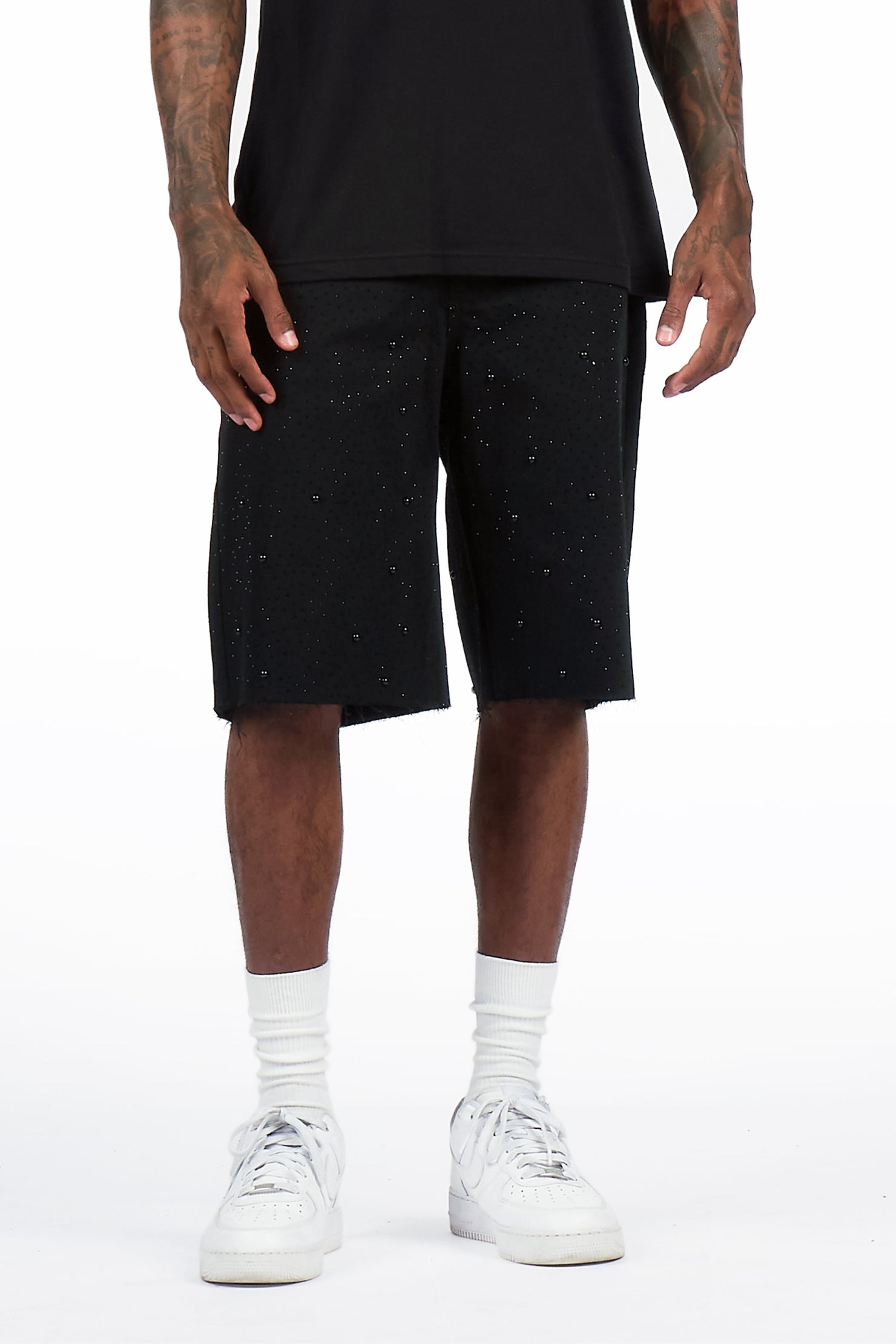 Sherrod Black Rhinestones Denim Short
