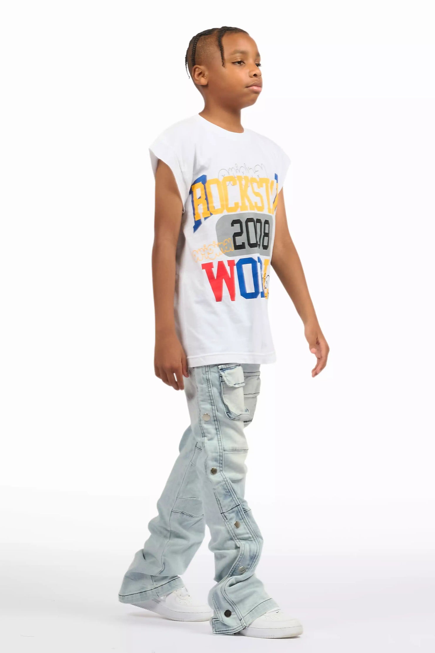 Boys Yuri Blue Baggy Fit Cargo Jean