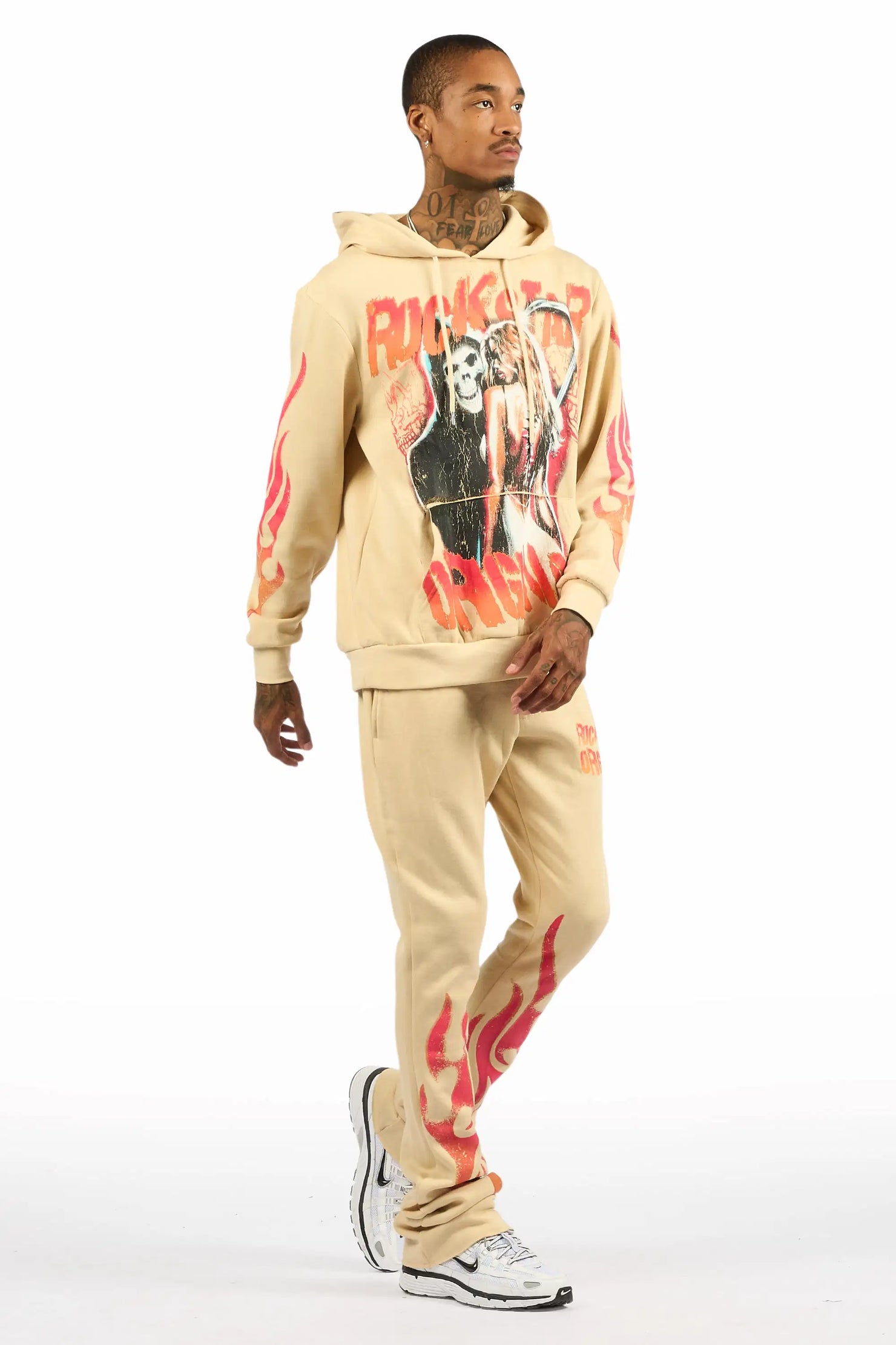 Zo Beige Hoodie/Stacked Pant Track Set