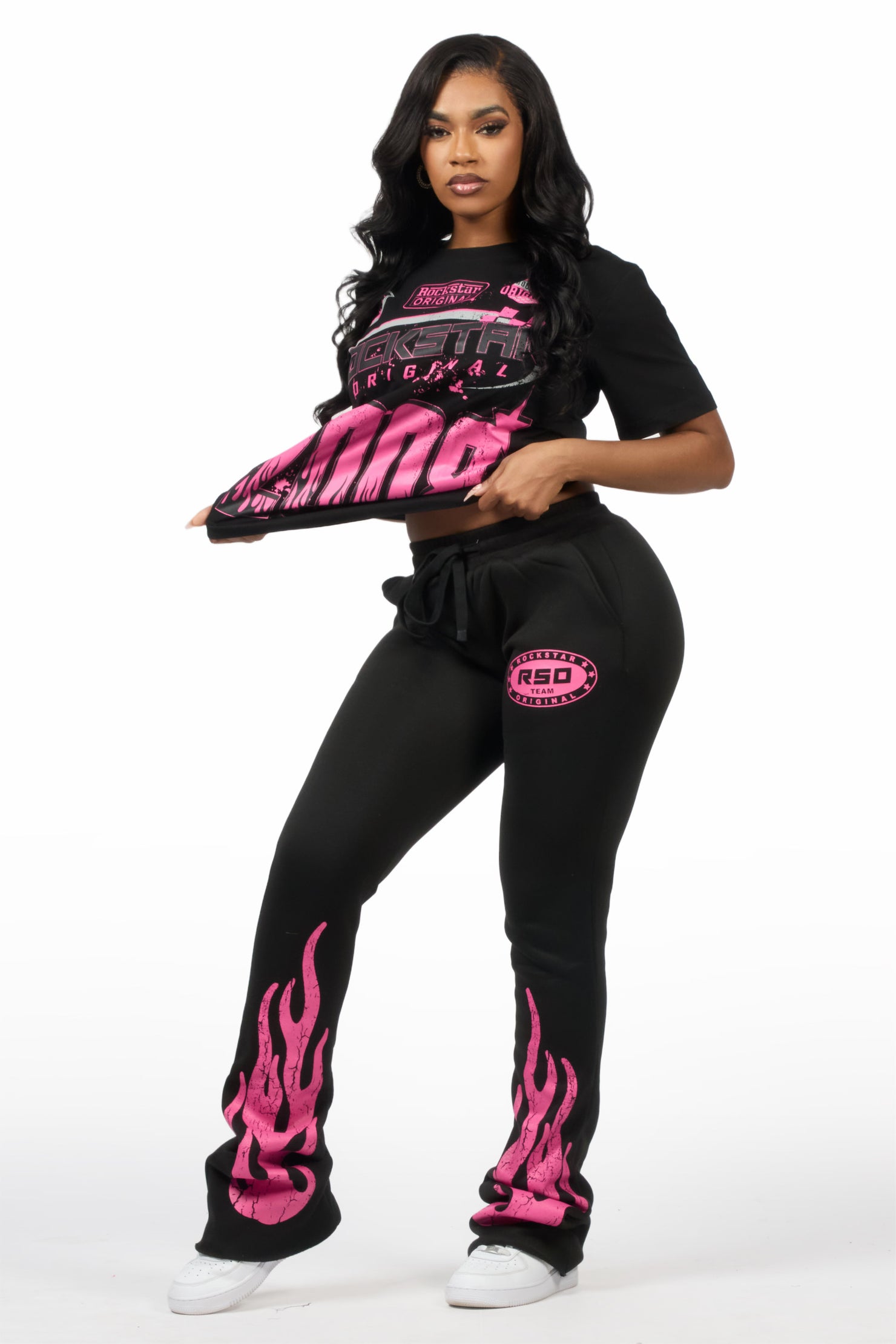 Esha Black/Pink T-Shirt Trackset