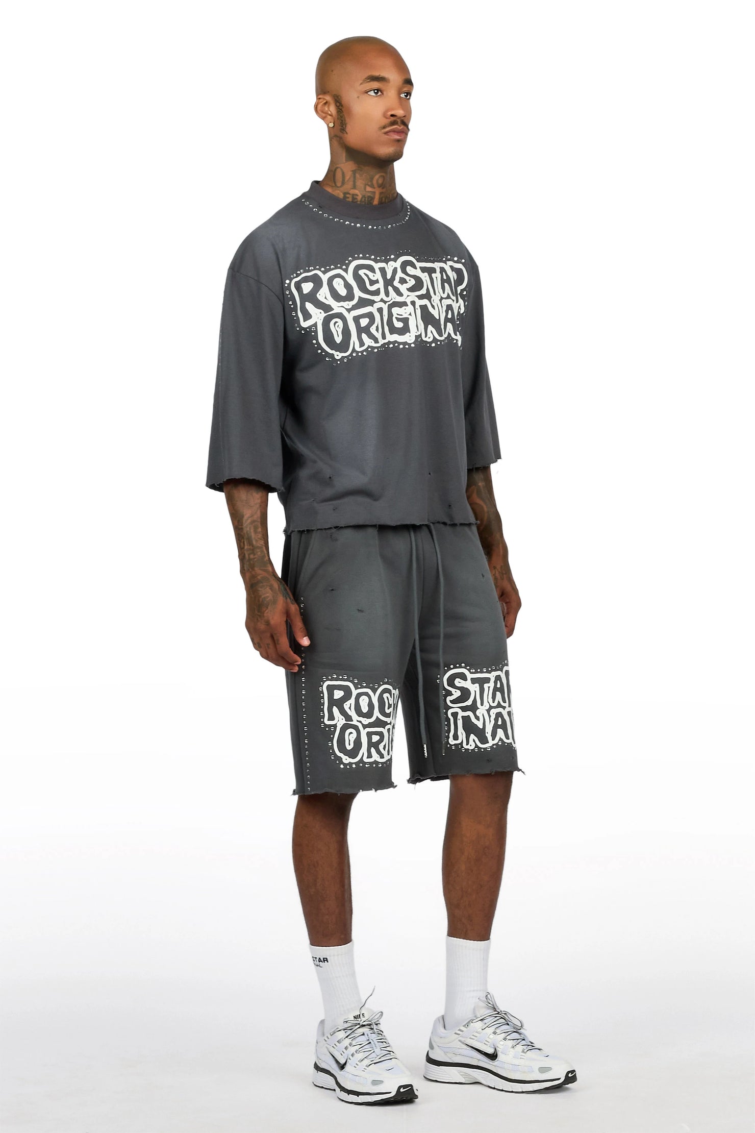 Marc Charcoal Rhinestone T-Shirt Short Set