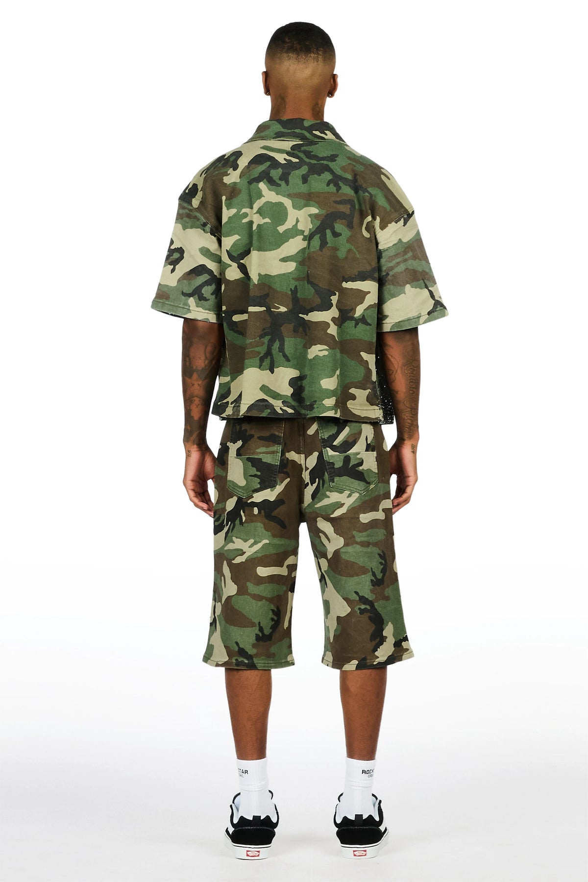 Clemente Camo Rhinestone Button Down Shirt Jort Set