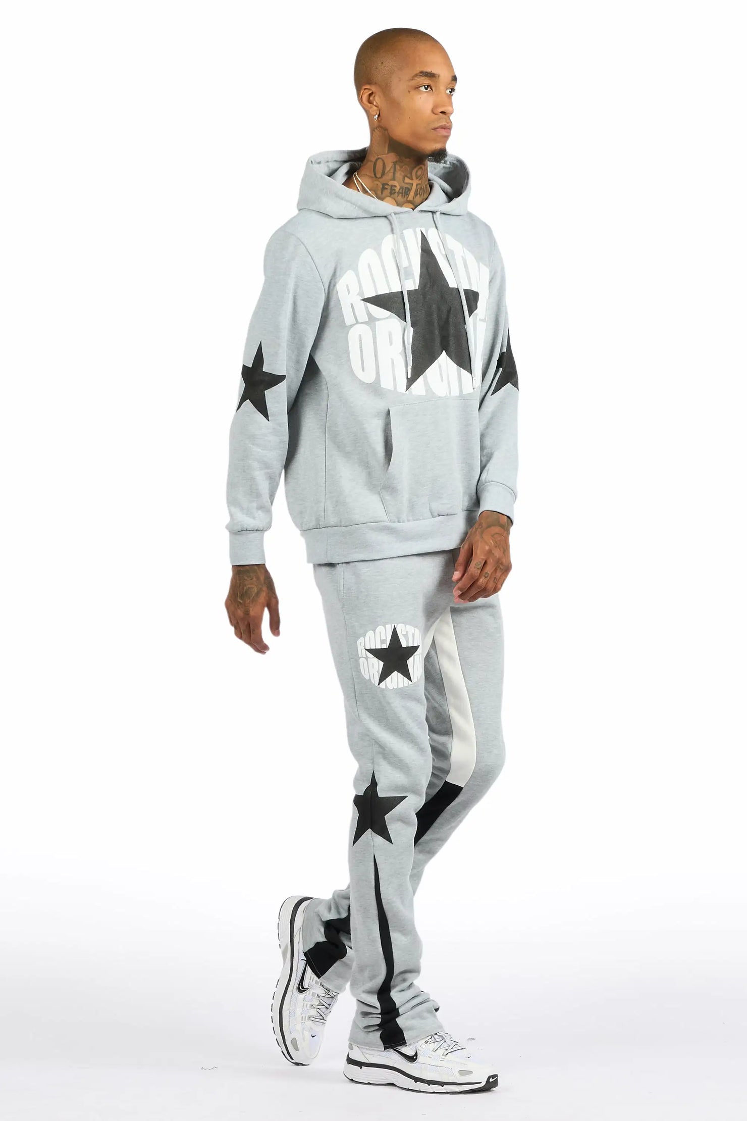 States Heather Grey/Black Hoodie Stacked Flare Track Set