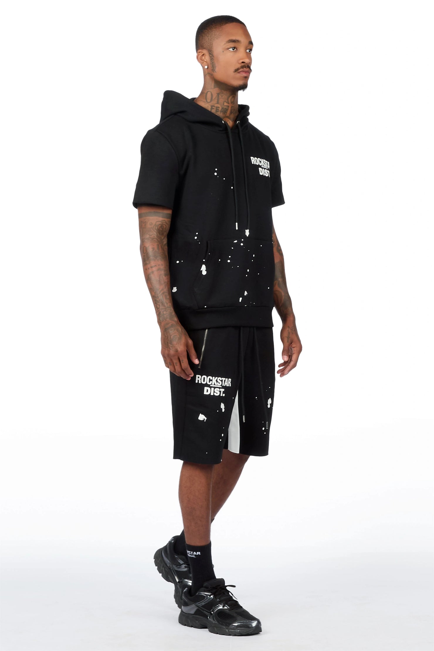 Raffer 3.0 Black Cut Sleeve Hoodie Short Set