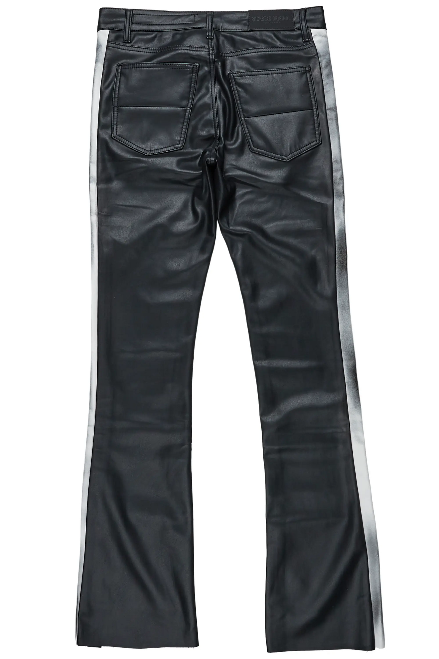 Fusao Black Stacked Faux Leather Jean
