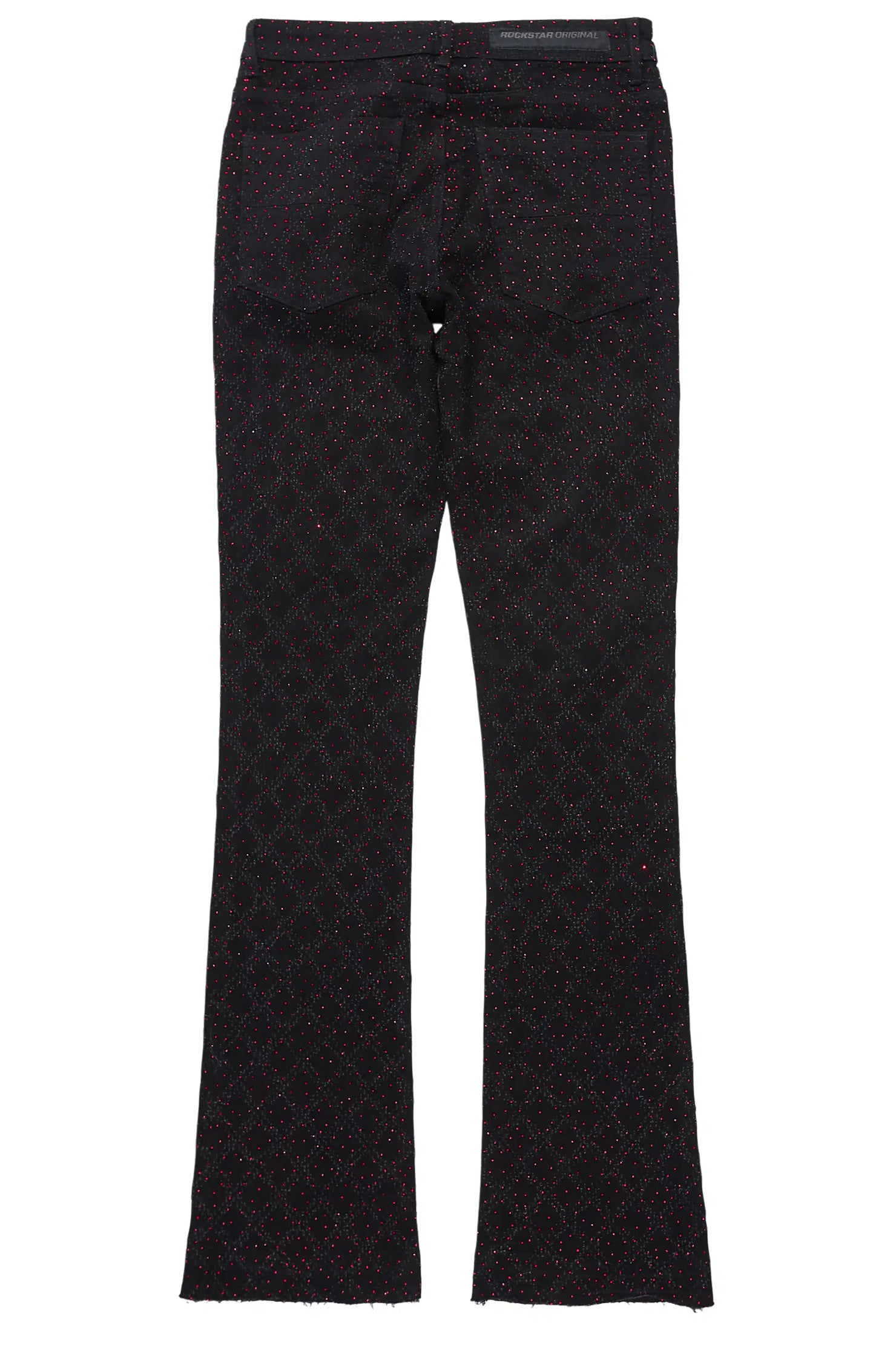 Glit Black/Red Rhinestone Stacked Flare Jean
