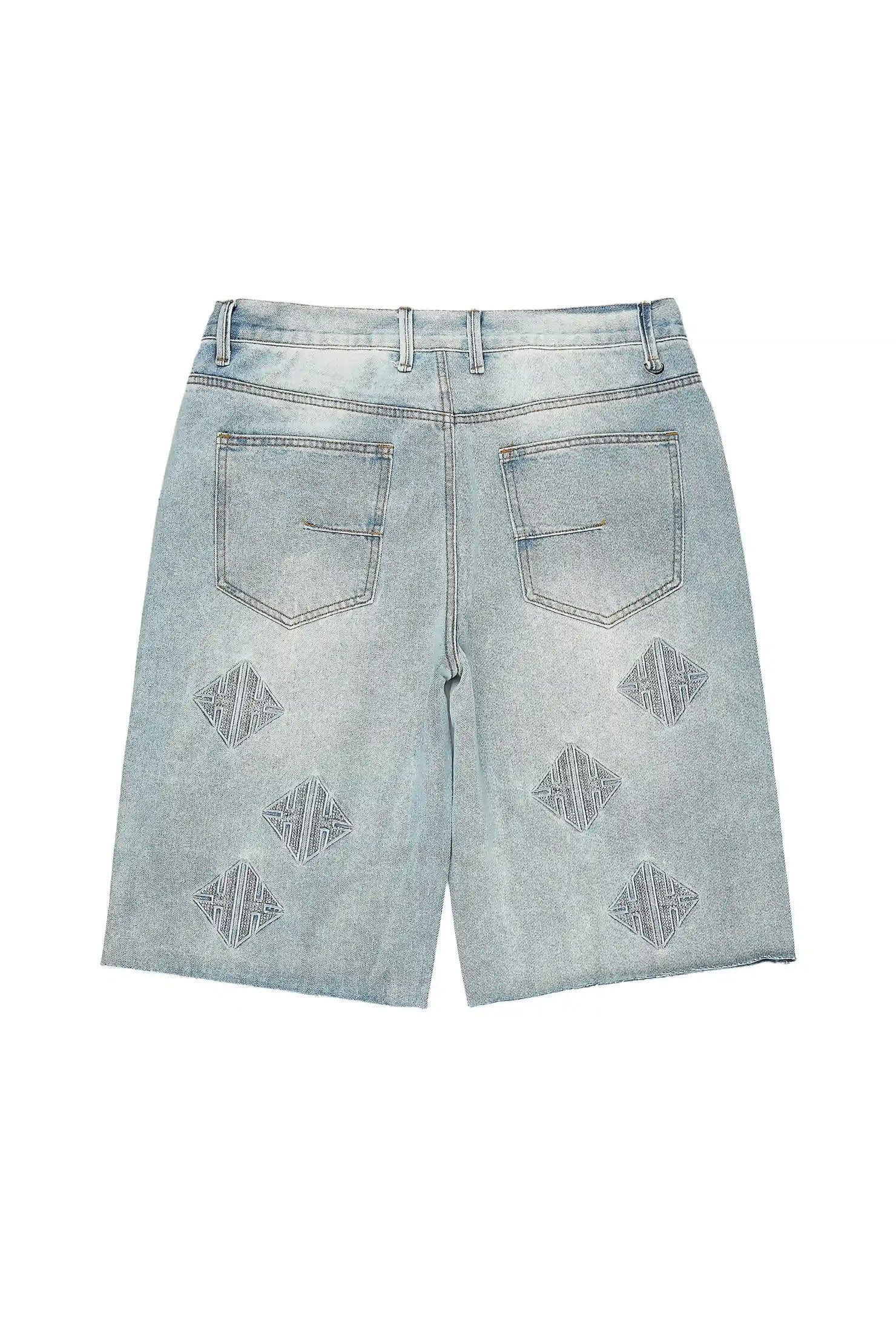 Demanuele Light Blue Rhinestones Denim Short
