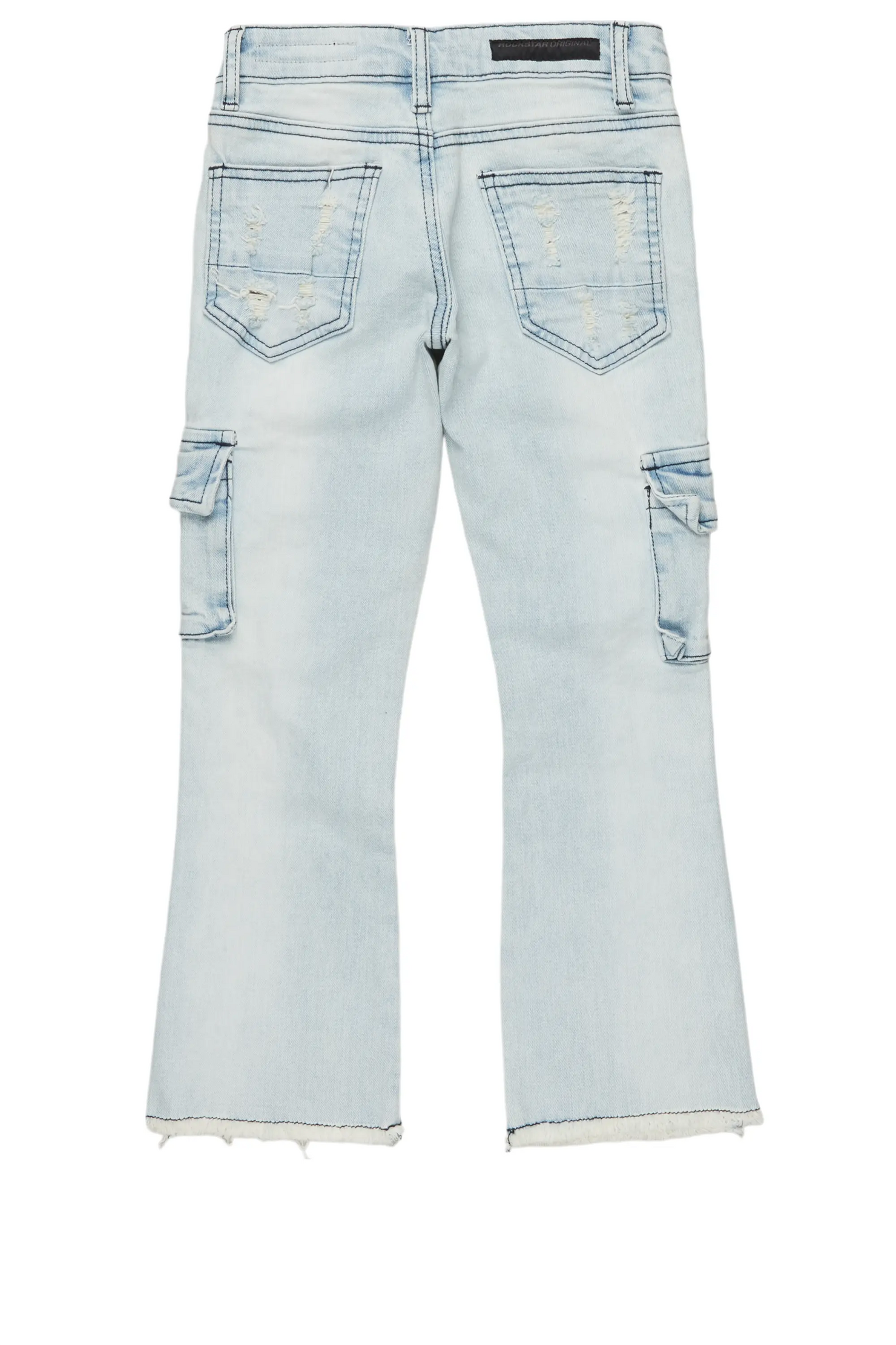 Boys Sterling Blue Fringe Stacked Flared Cargo Jean