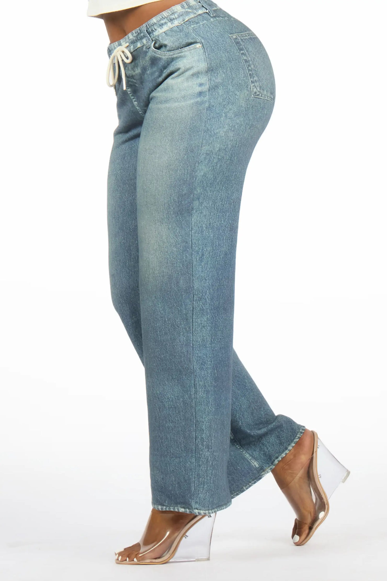 Audrea Med. Wash Denim Print Stretch Terry Sweatpant Jean
