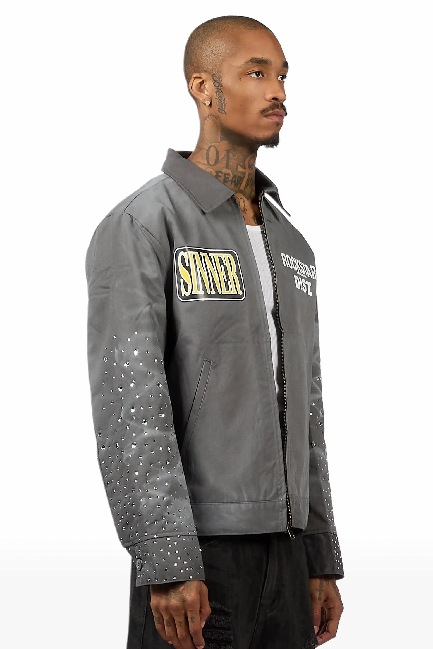 Traval Dark Grey Rhinestone Workman Jacket