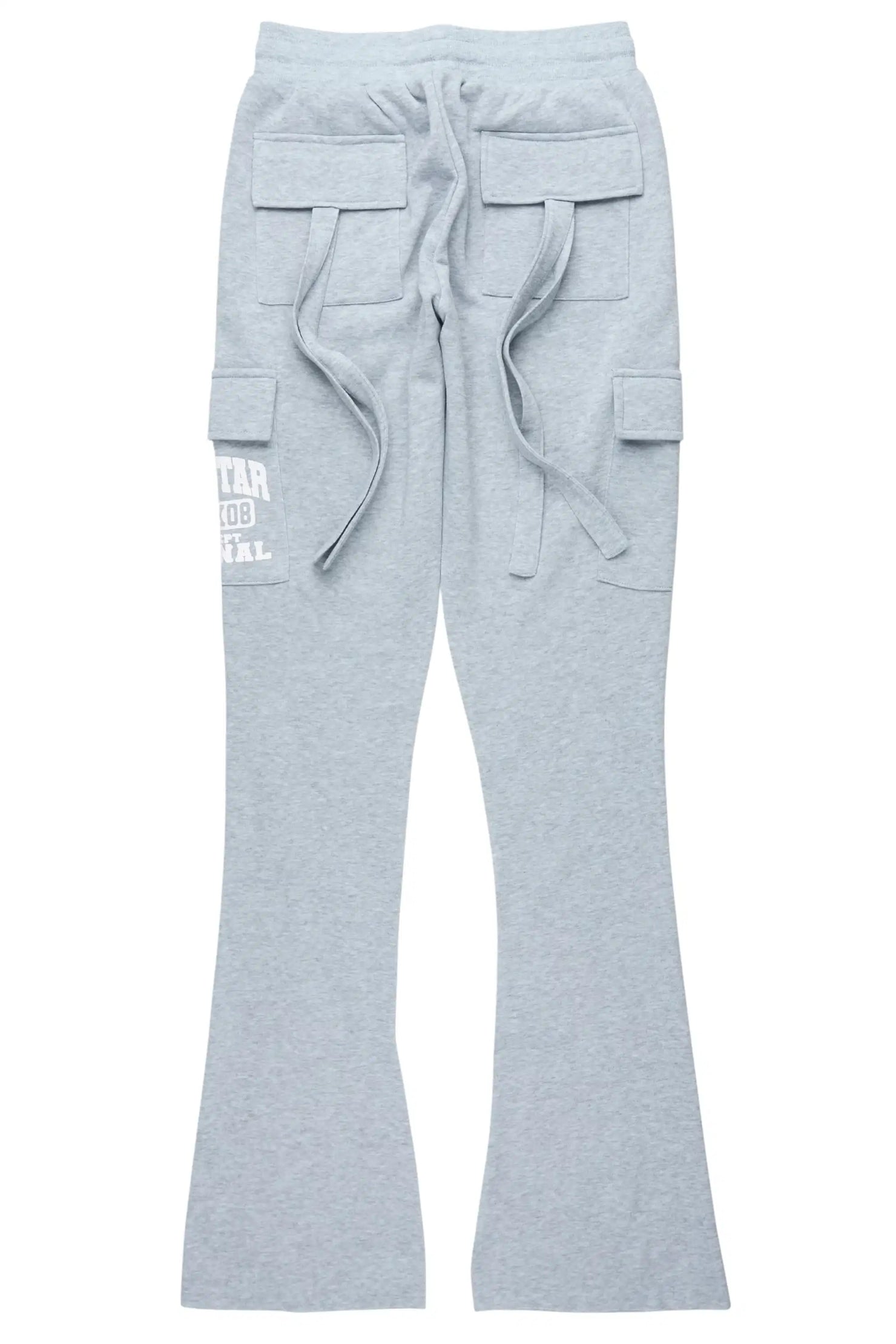 Elandira Heather Grey Cargo Stacked Track Pant