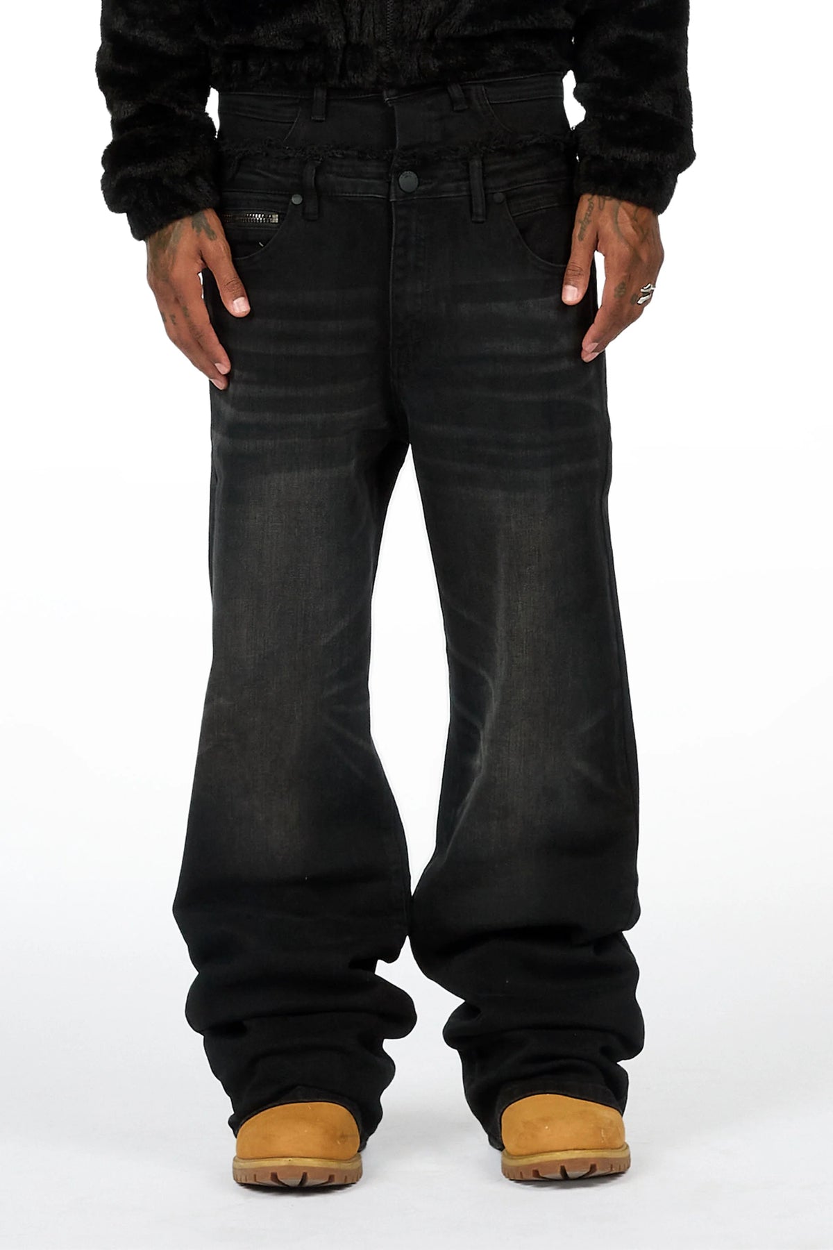 Silo Jet Black Double Waisted Baggy Fit Jean