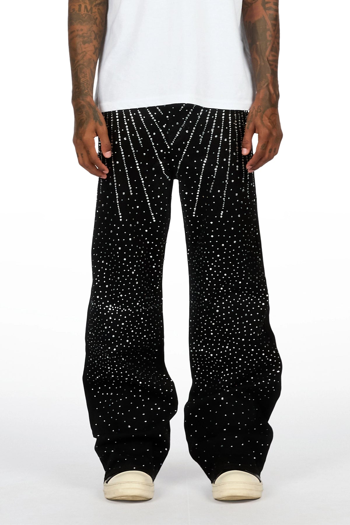 Keki Black Rhinestones Baggy Fit Jeans