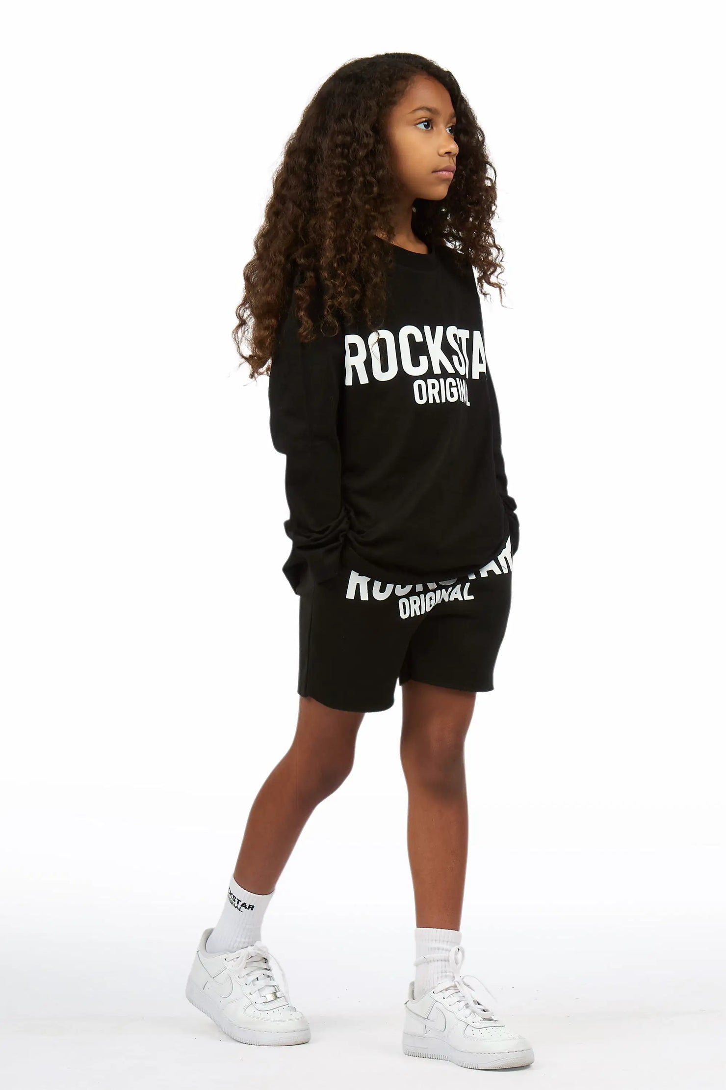 Girls Mikassa 2.0 Black/White L/S T-Shirt Short Set