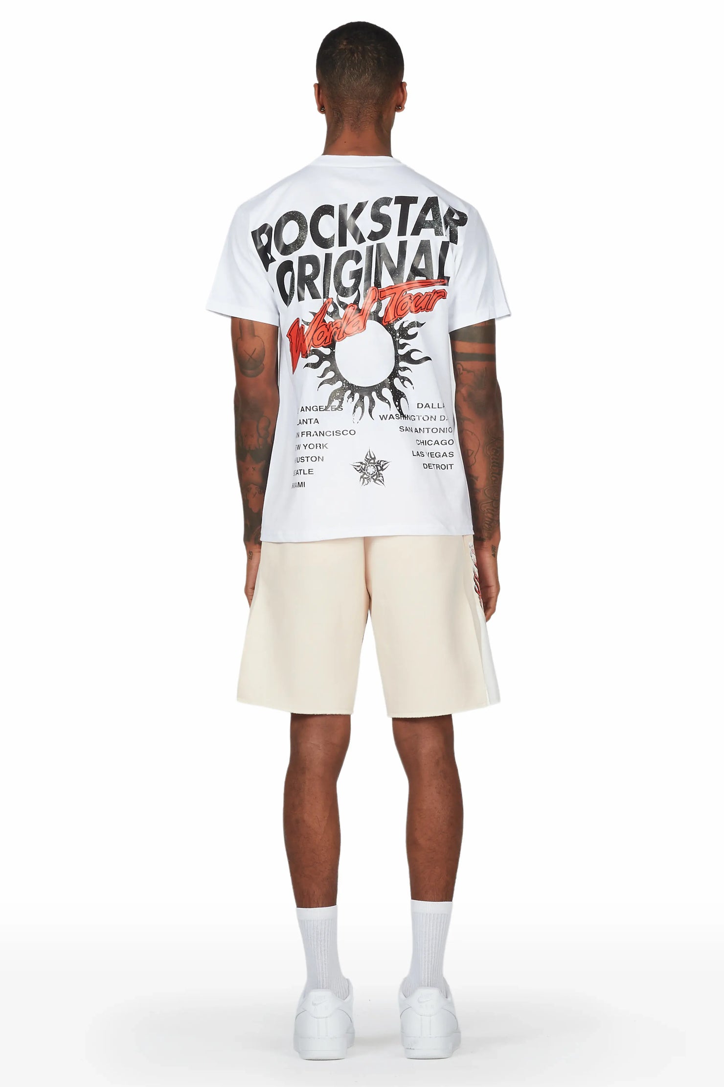 Yash White/Beige T-Shirt Short Set