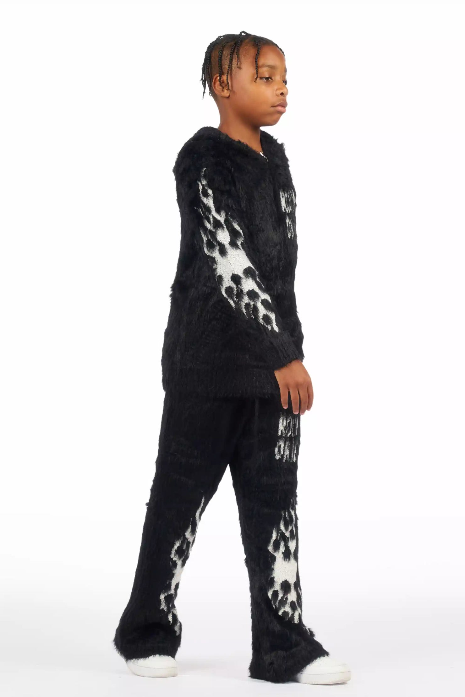 Boys Toshio Black Stacked Flare Knitted Mohair Track Set