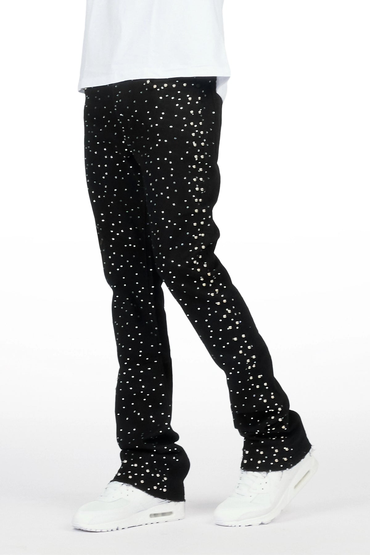 Miller Jet Black Rhinestone Studded Stacked Flare Jean
