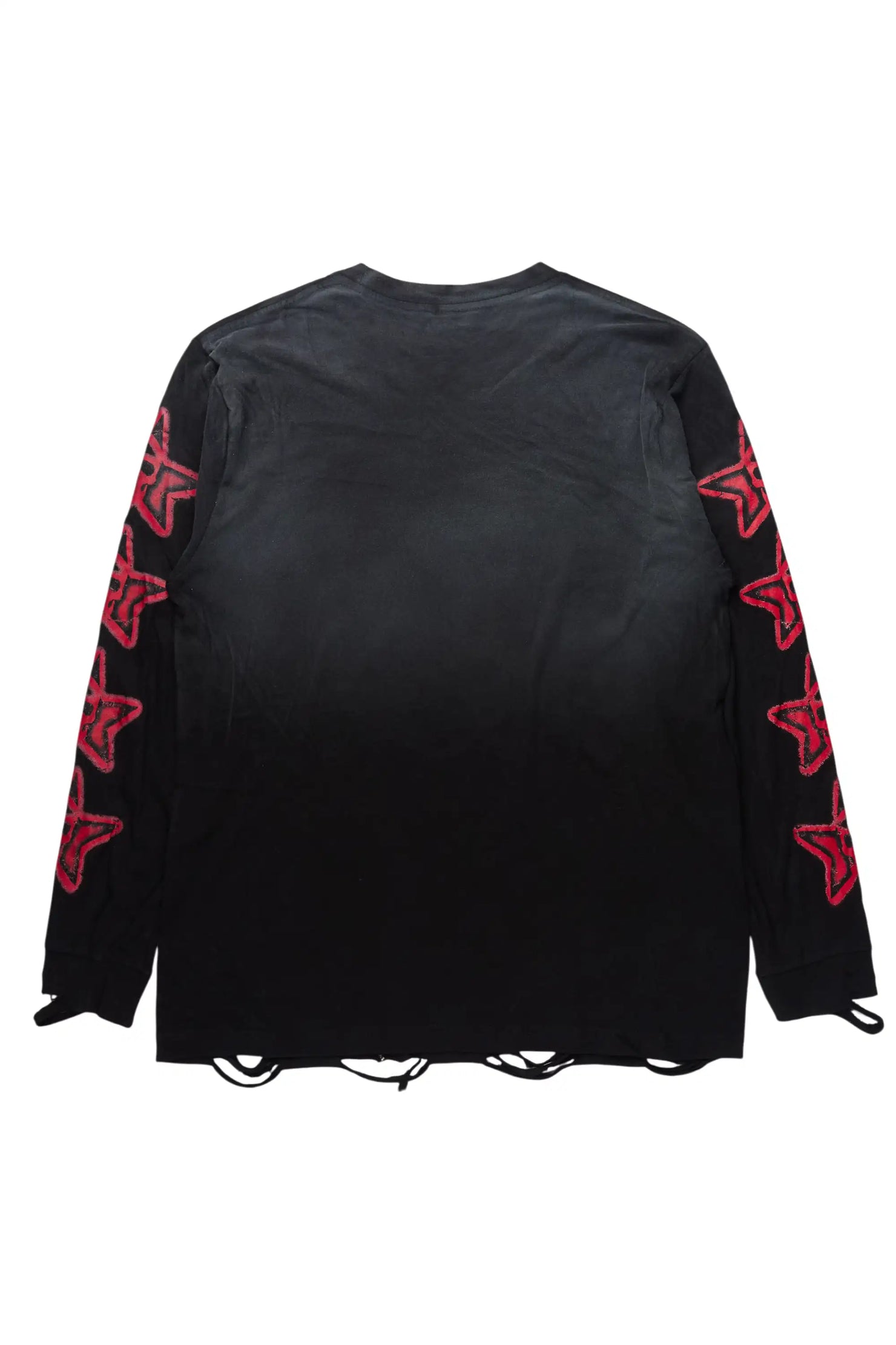 Tyvion Black/Red Long Sleeve Distressed Graphic T-Shirt