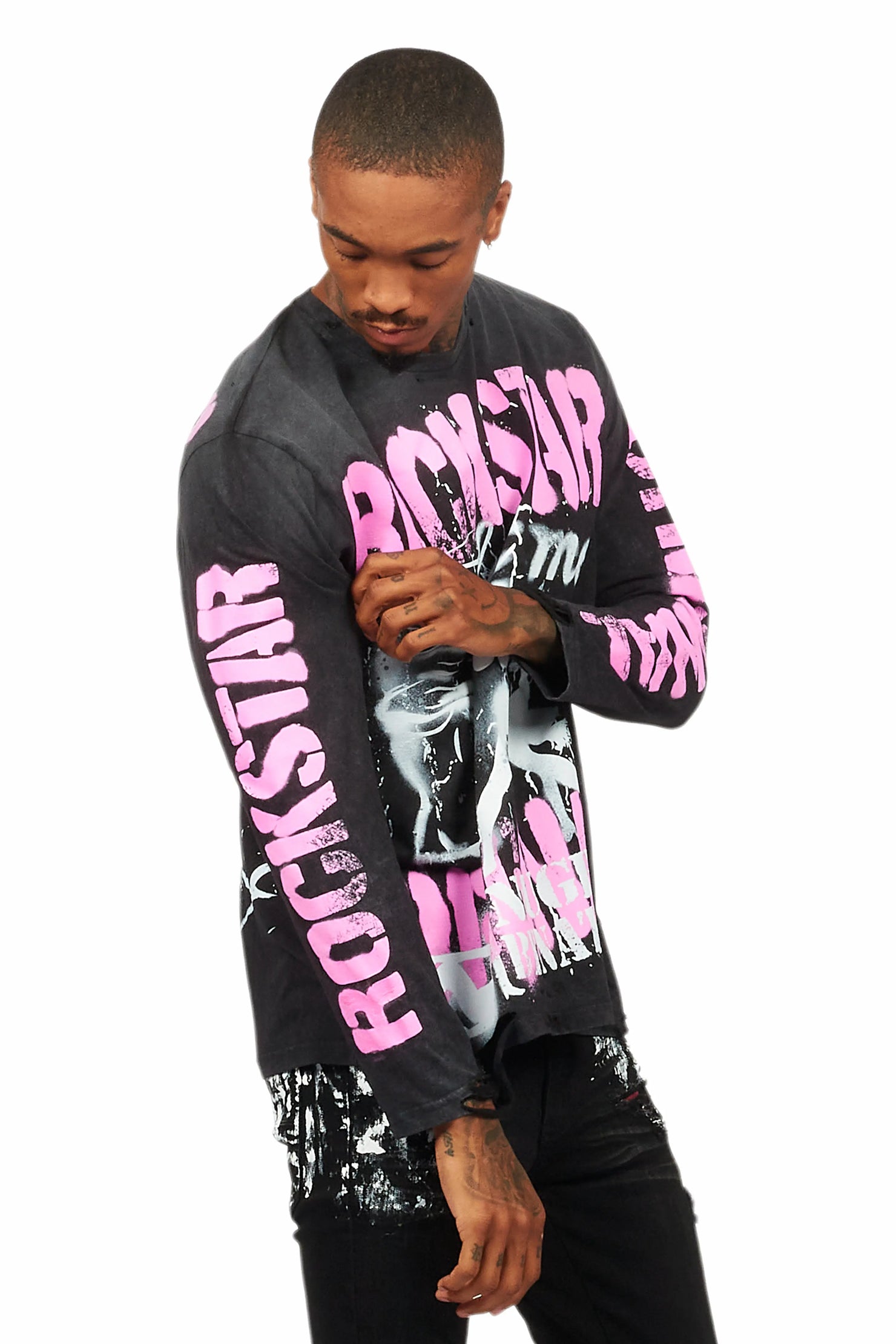 Strip Army Vintage Black Long Sleeve Graphic T-Shirt