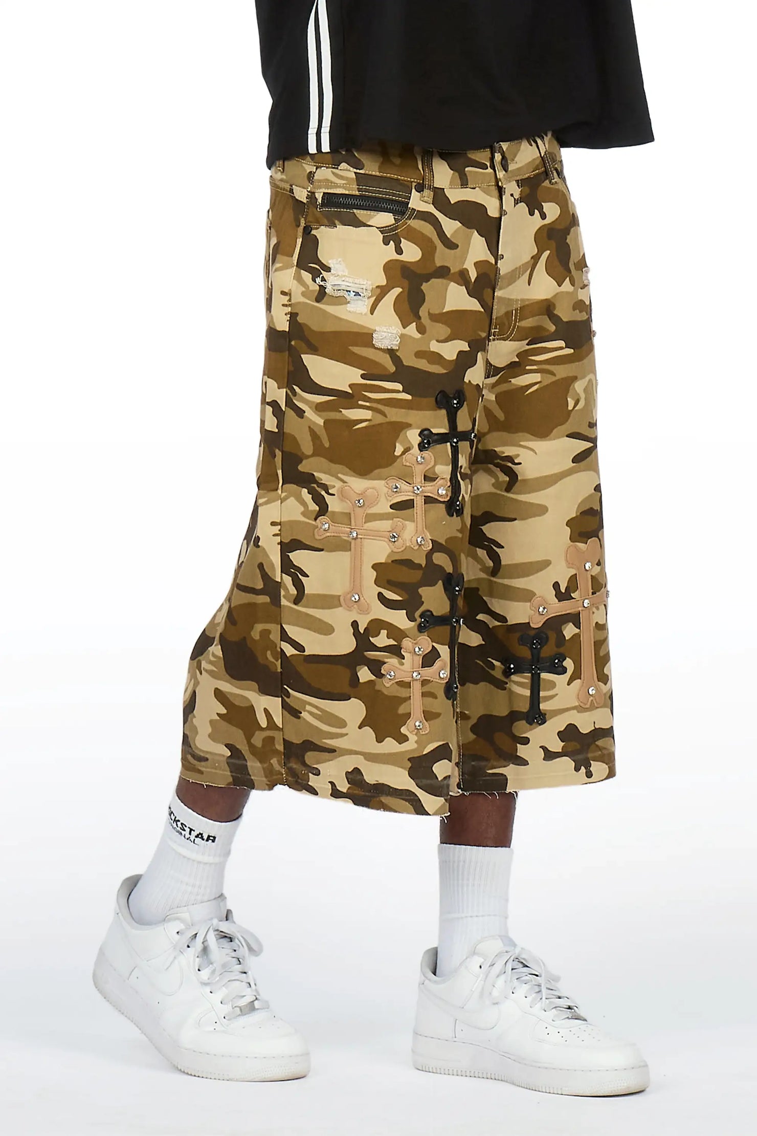 Olivier Beige Camo Patch Rhinestone Jort