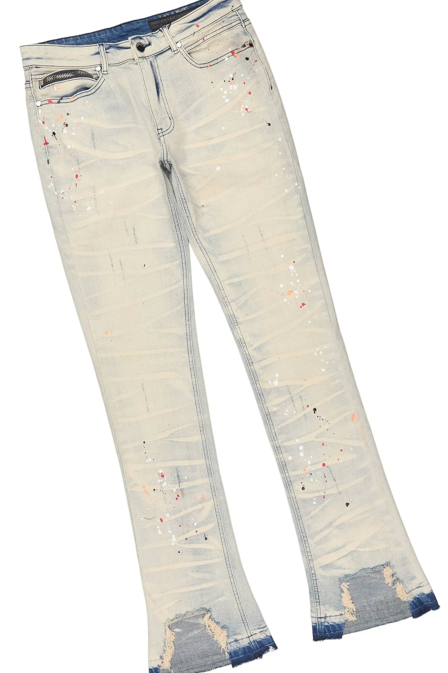 Maezar White/Light Wash Cut Sleeve Tee & Lakyn Stacked Flare Jean Set