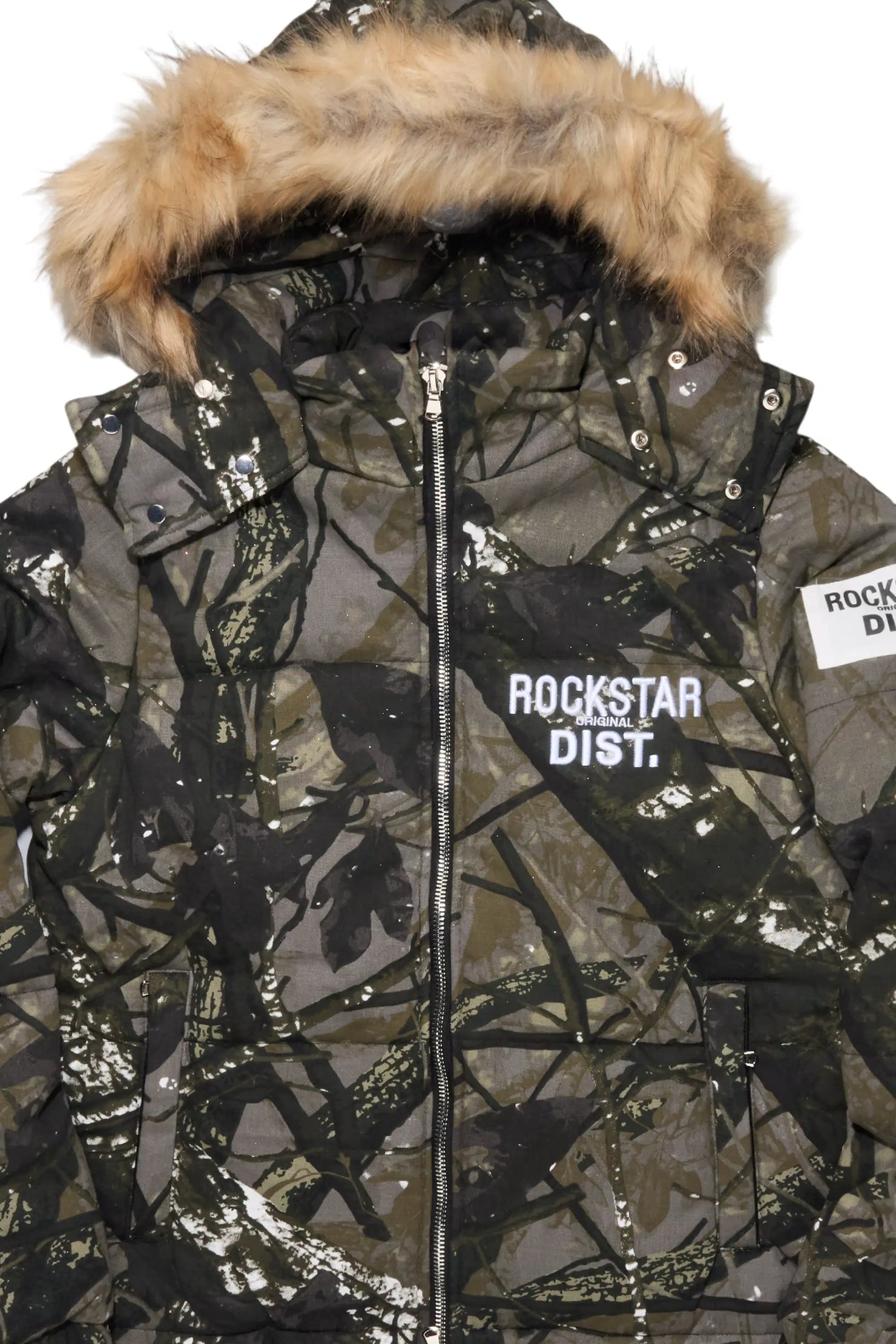 Bevis Camo Puffer Jacket With Faux Fur Hood