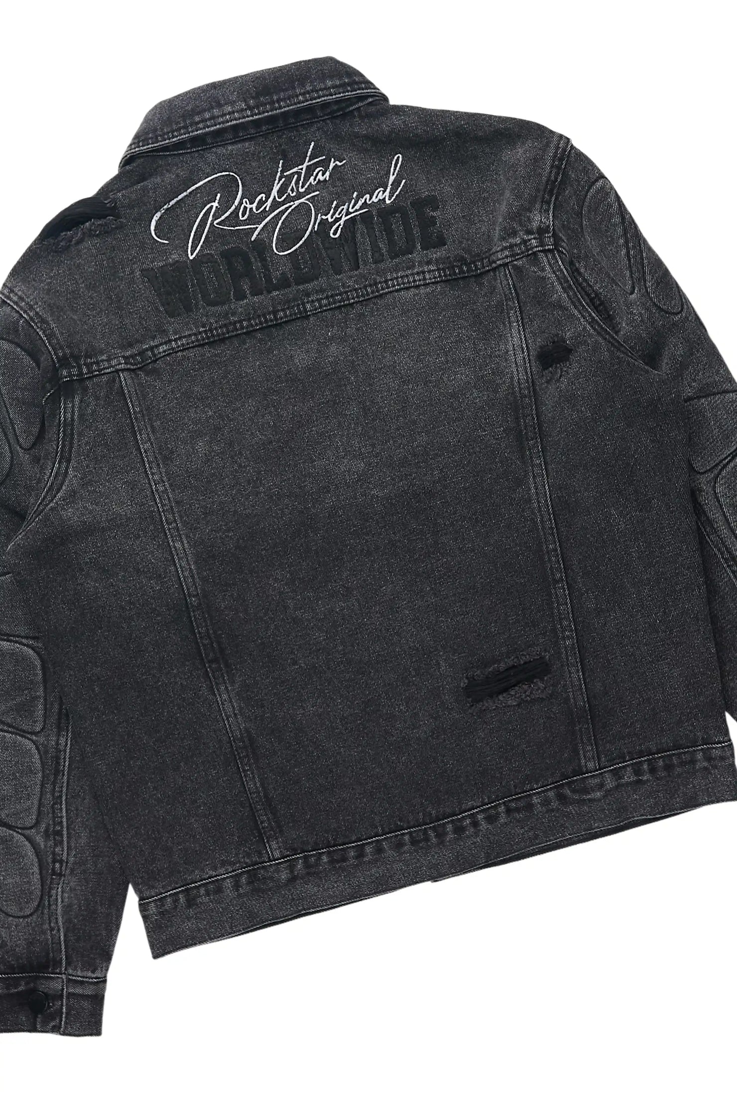 Throttle Grey Denim Jacket/Stacked Flare Jean Set