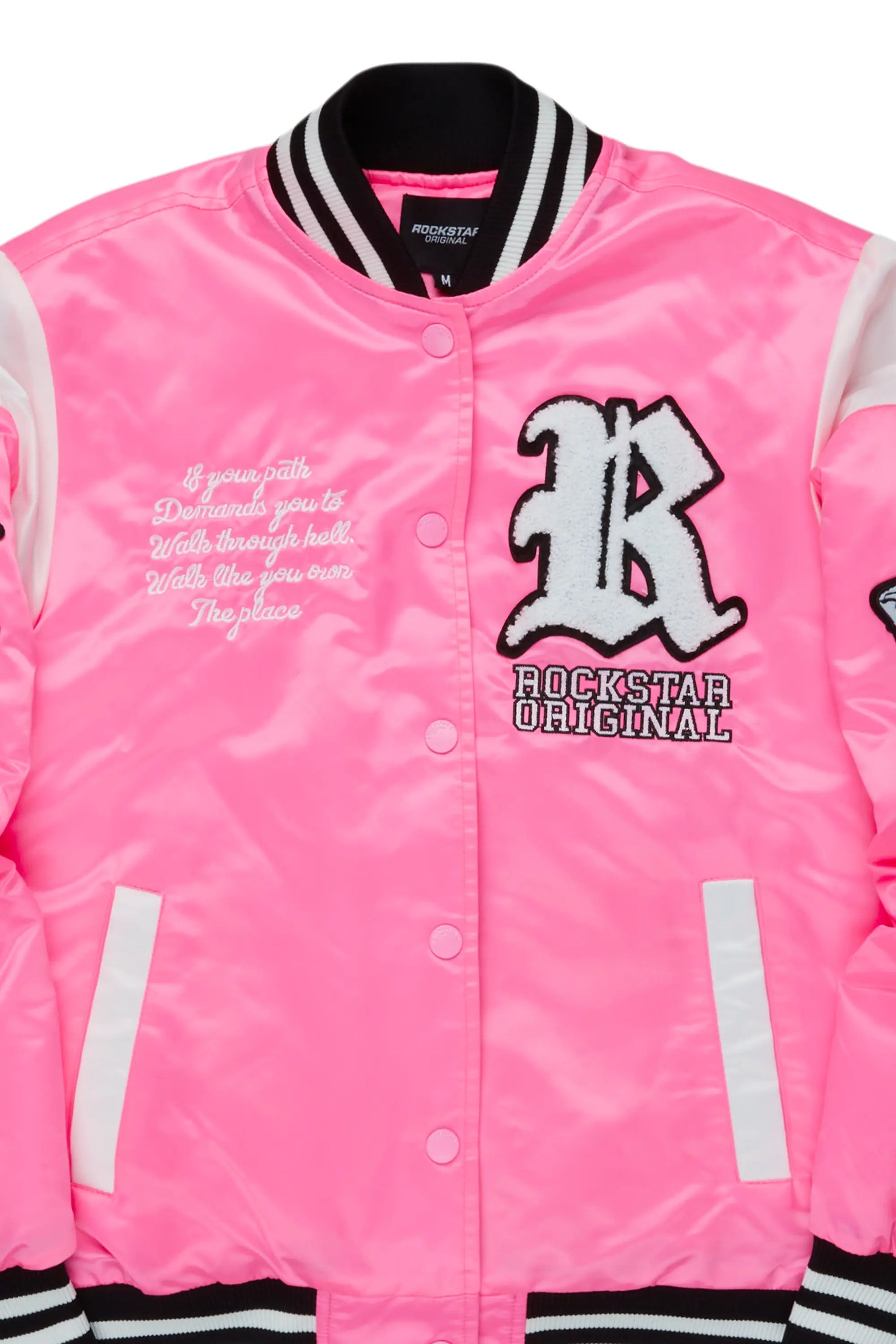 Sosa Hot Pink Satin Varsity Jacket