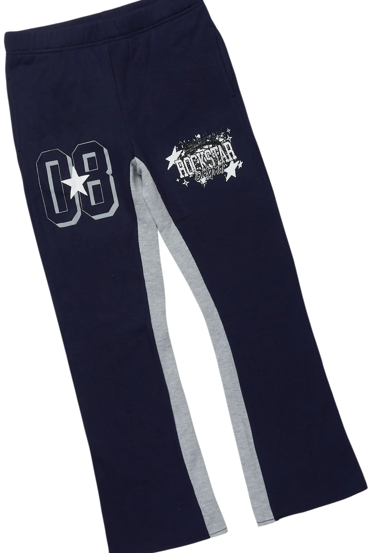 Boys Allstar White/Navy T-Shirt/Stacked Baggy Flare Pant Set