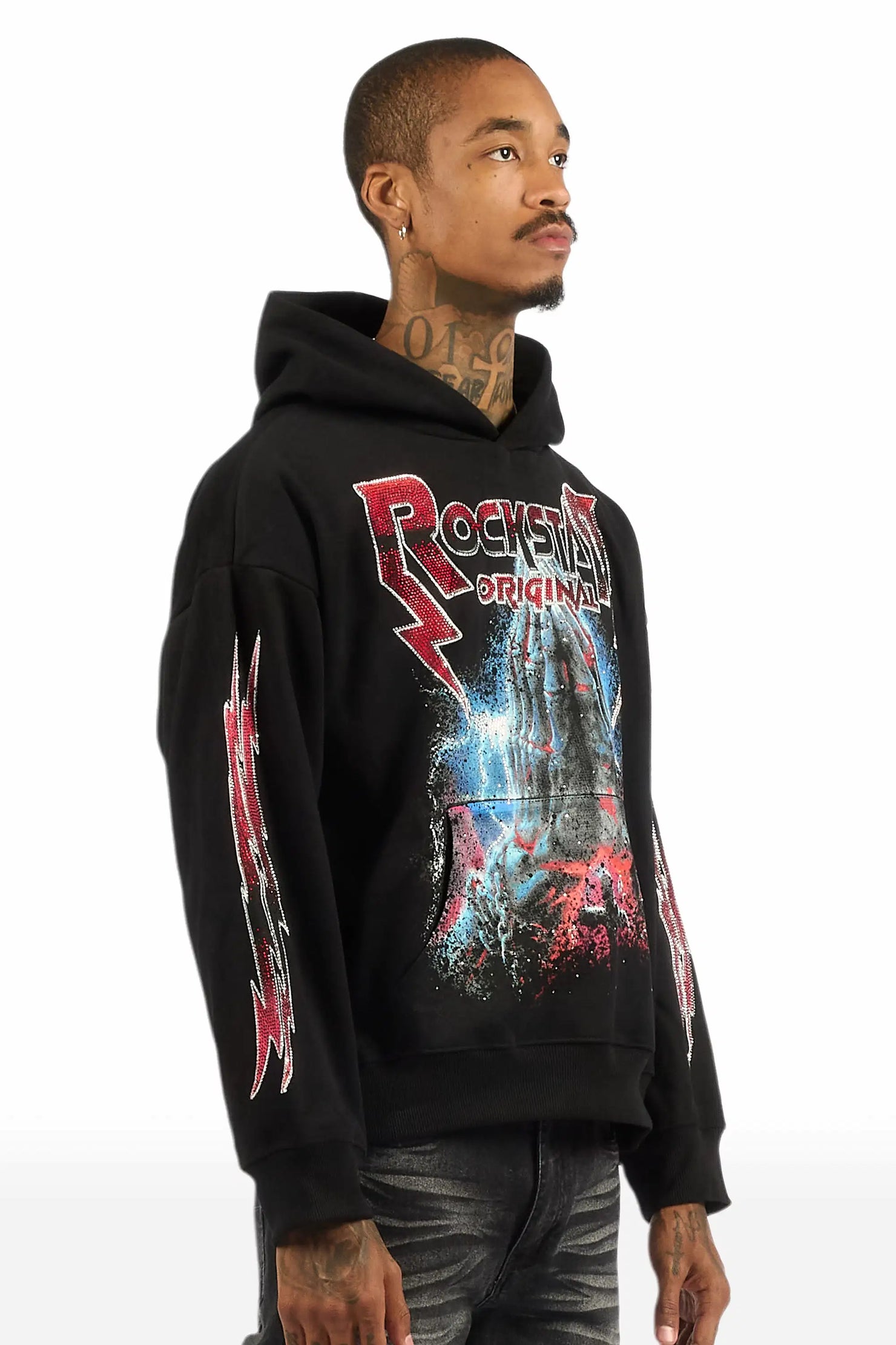 Ruhl Black Rhinestone Oversized Hoodie