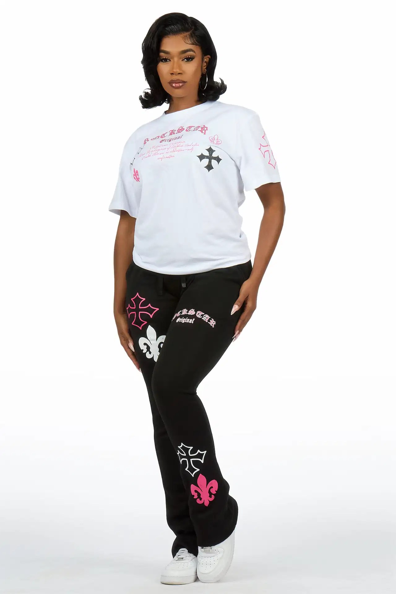 Deshunique White/Black T-Shirt Stacked Track Set