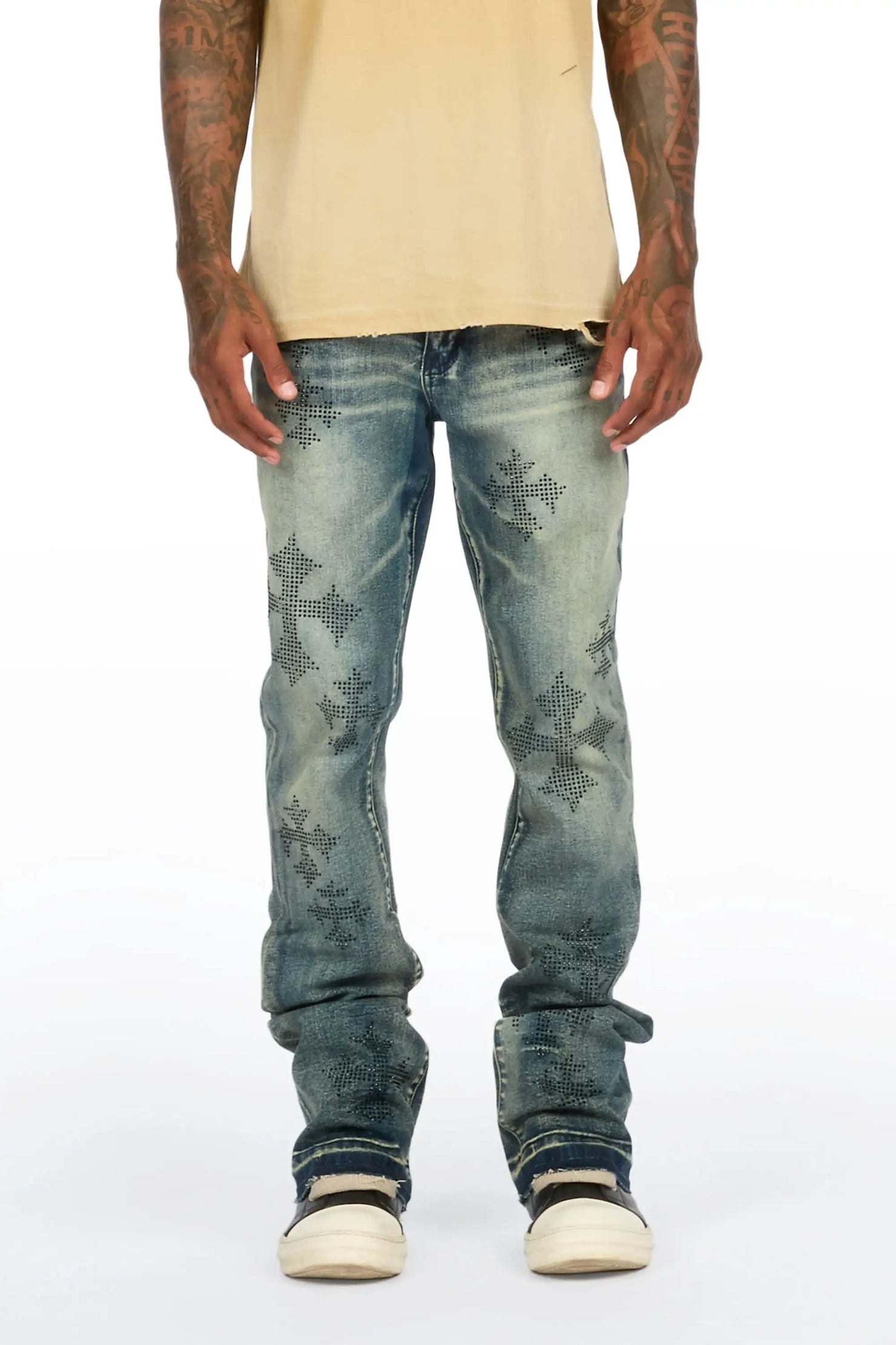 Kamari Dark Blue Rhinestone Stacked Fit Jean
