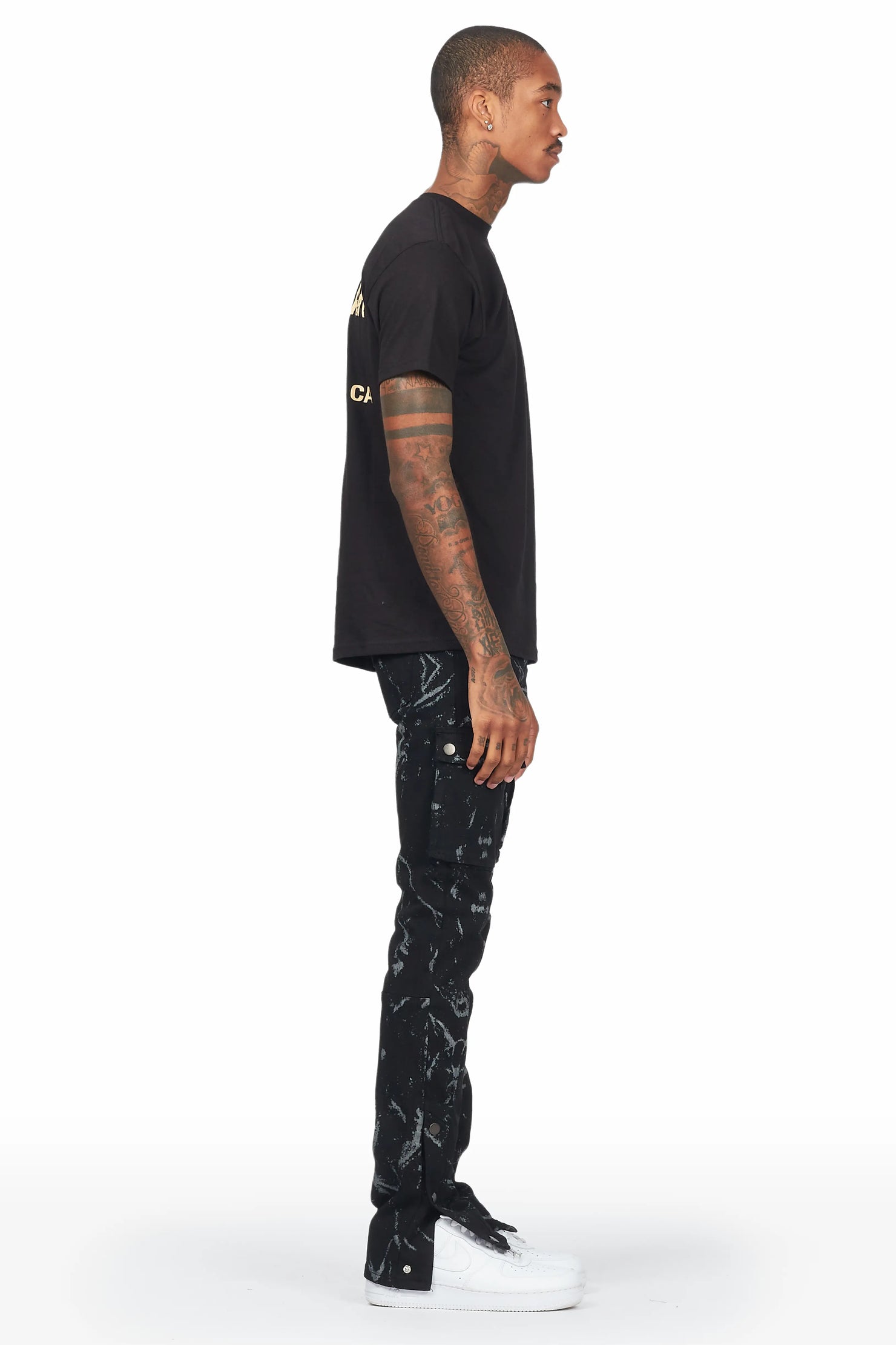 Waage Marble Black Cargo Stacked Flare Jean
