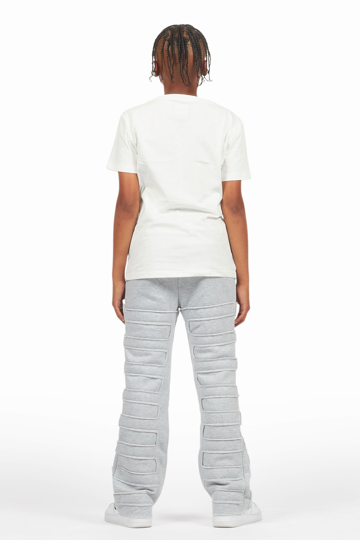Boys Emilio White /Heather Grey T-Shirt Flare Sweat Pant Set