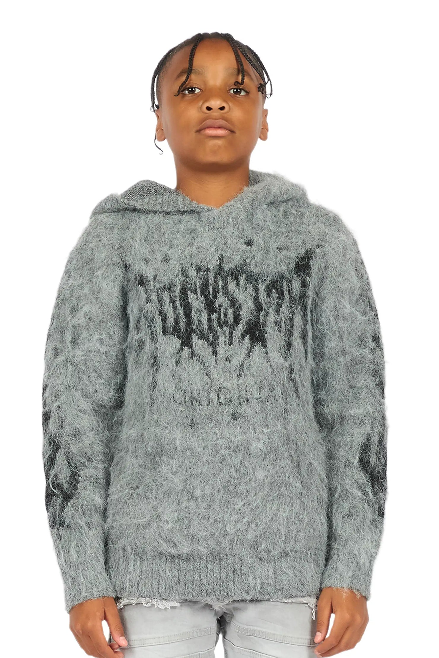 Boys Raymond Grey Graphic Knitted Hoodie