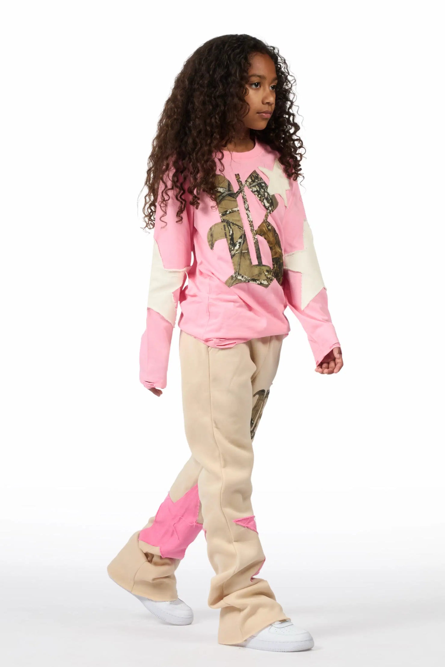 Girls Delgera Pink/Beige Long Sleeve T-Shirt Track Set