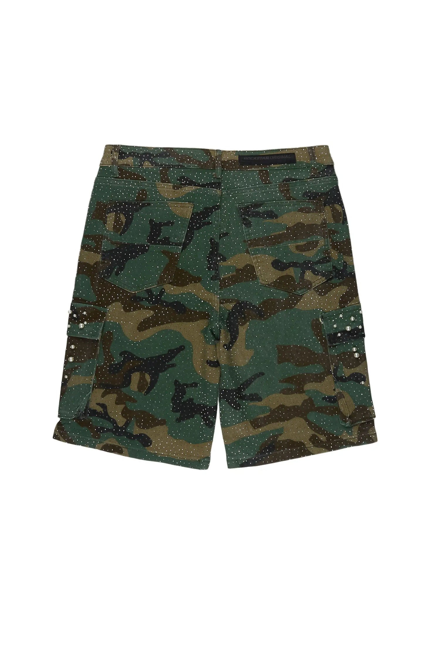Sevyn Faded Camo Rhinestone Denim Short