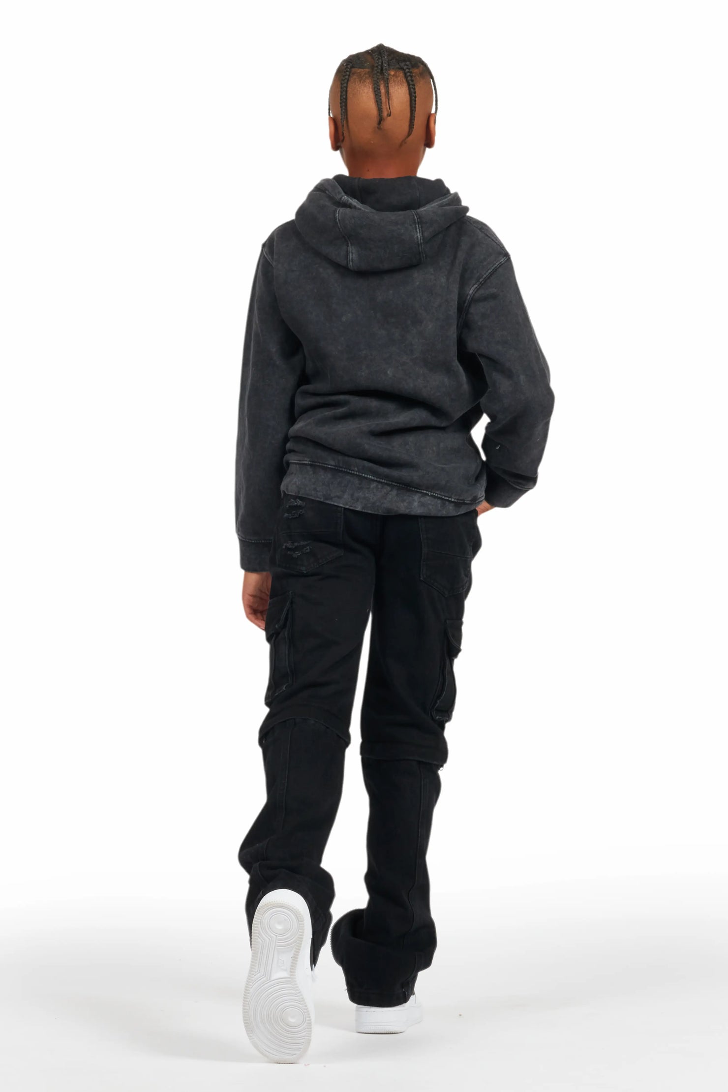 Boys Hagan Vintage Black Hoodie/Stacked Flare Jean Set
