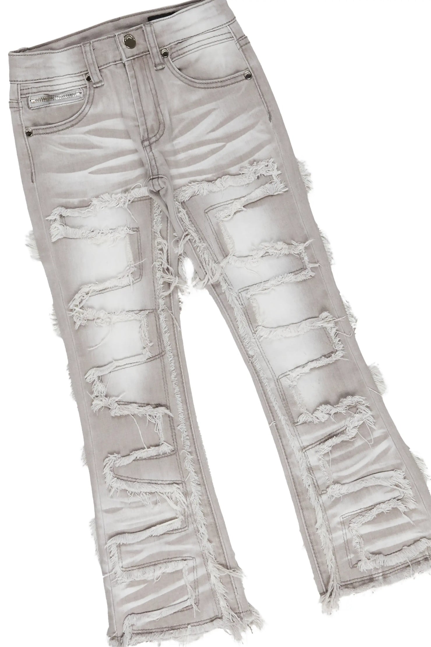 Girls Brielle Vintage Grey Hoodie/Stacked Flare Jean Set