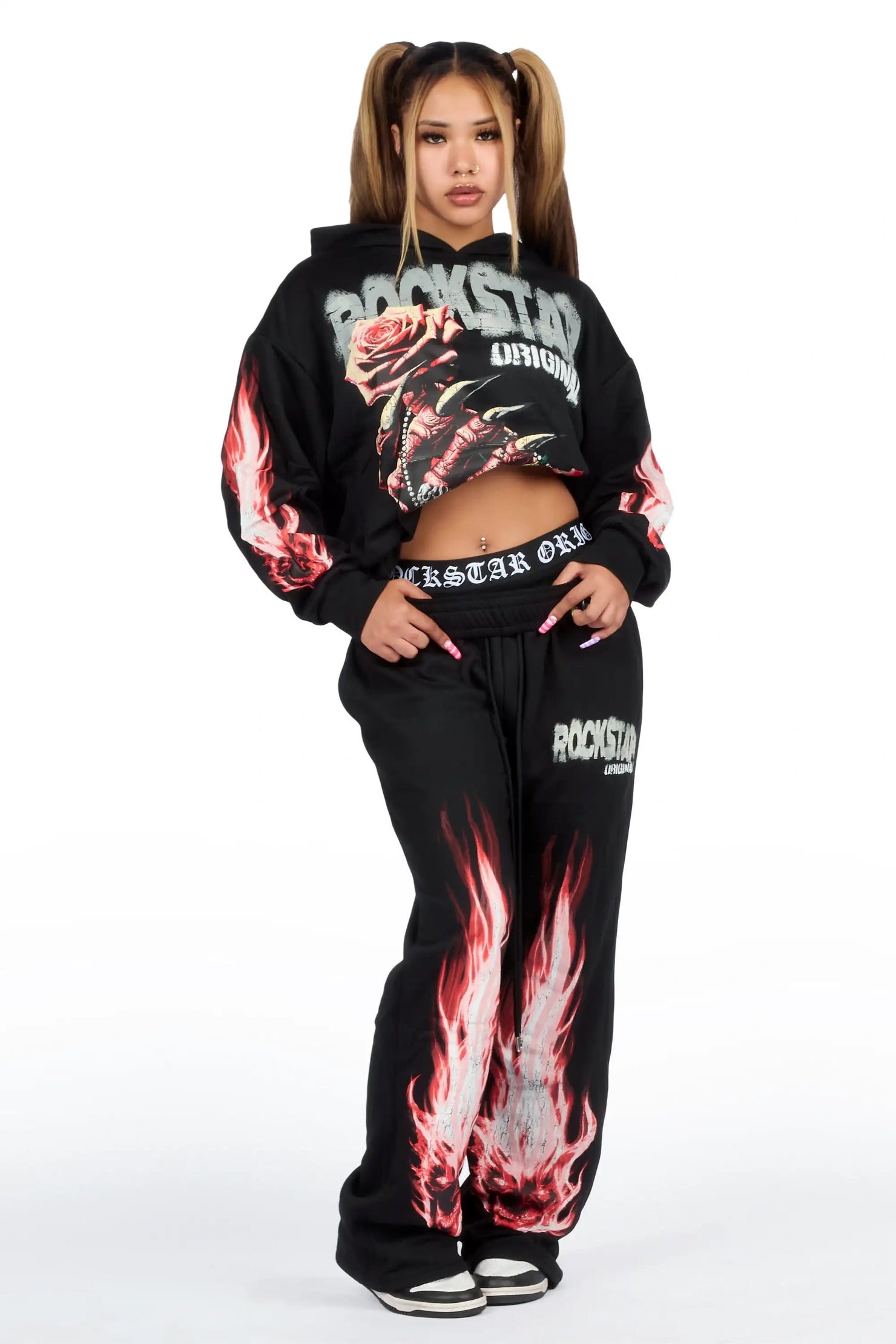 Kyntra Black Graphic Baggy Fit Track Set