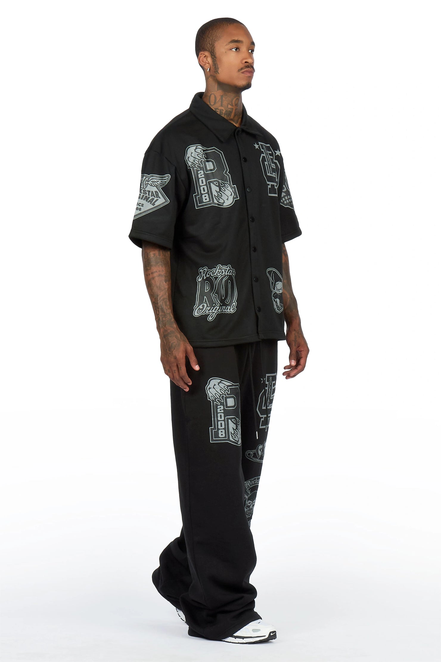 Igor Black Crop Boxy Shirt/Fleece Baggy Track Set