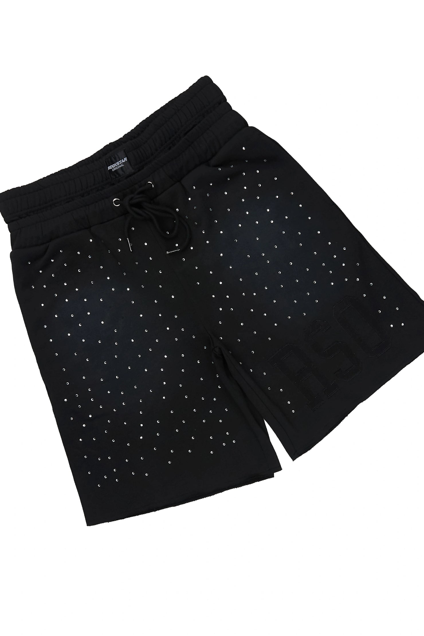 Akila Black Rhinestone Hoodie Double Waisted Short Set